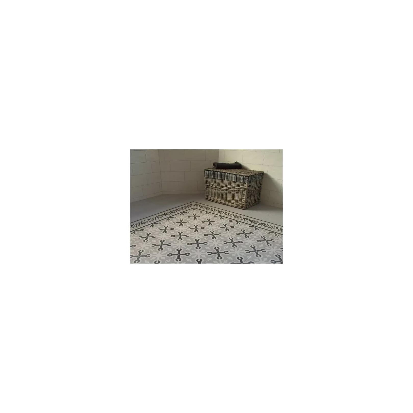 Carrelage grès effet carreau ciment 1900 Llagostera gris, 20x20cm 