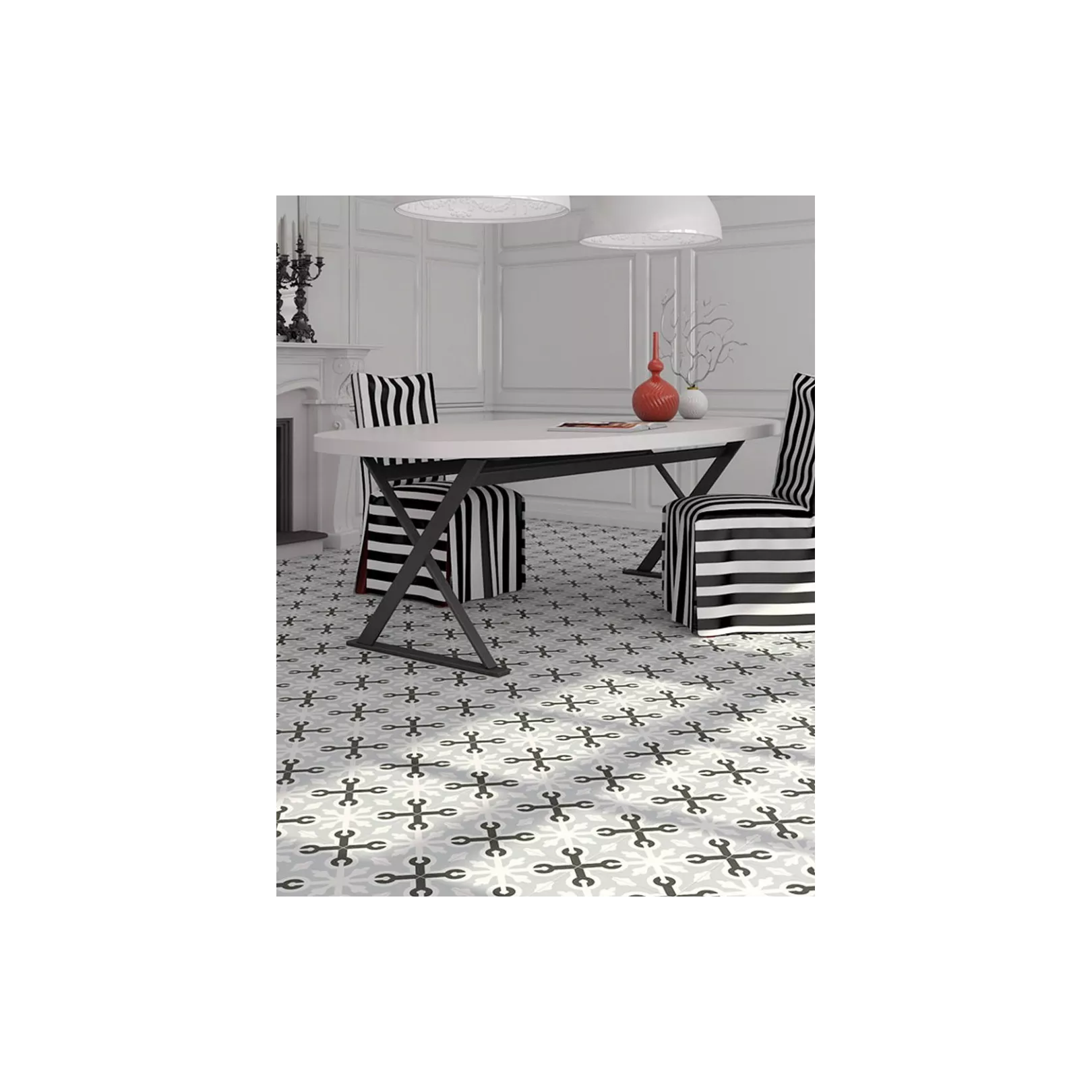 Carrelage grès effet carreau ciment 1900 Llagostera gris, 20x20cm 