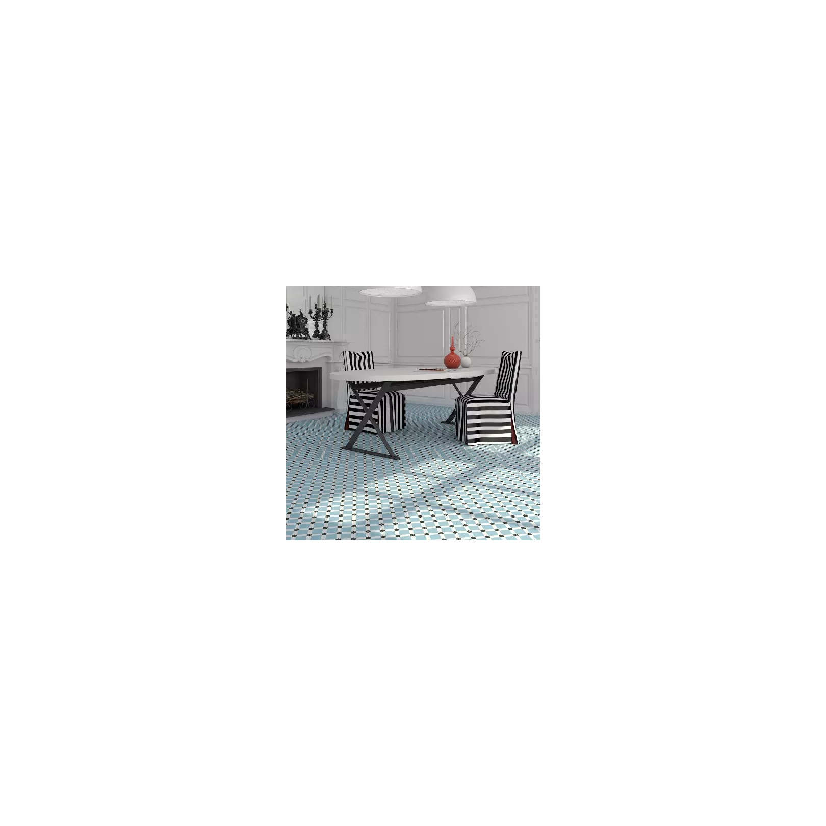 Carrelage grès effet carreau ciment 1900 Palau Celeste bleu, 20x20cm 