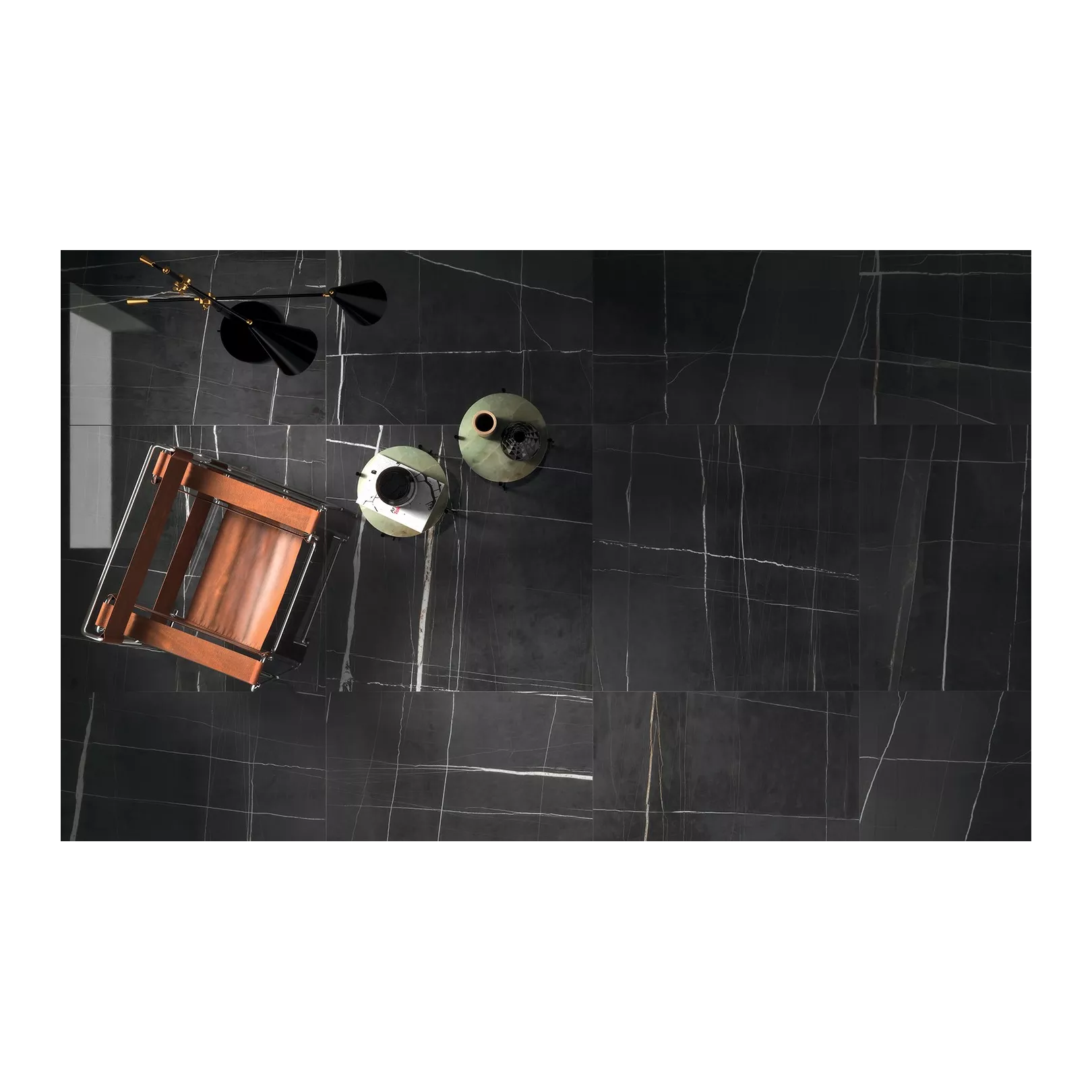 Carrelage grès cérame effet marbre Sahara Noir (5formats, 3 finitions)