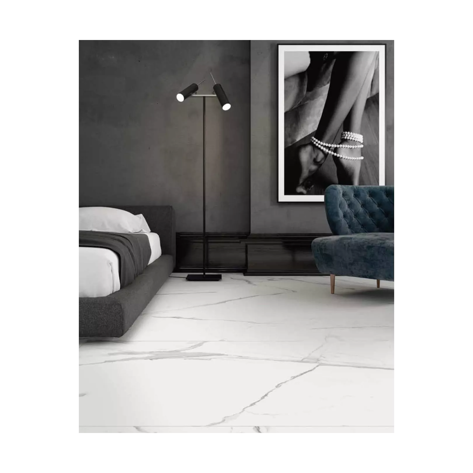 Carrelage grès cérame effet marbre Infinito 2.0 Calacatta White (5formats, 3 finitions)