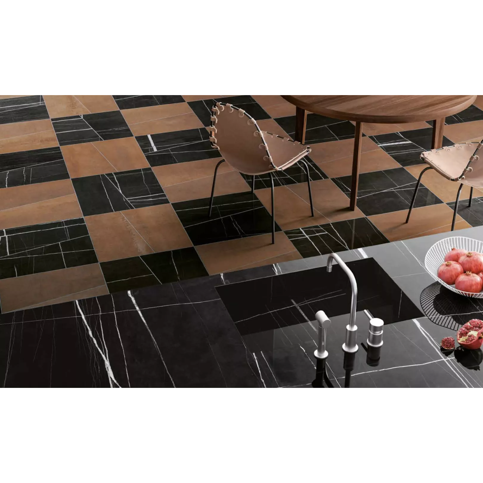 Carrelage grès cérame effet marbre Infinito 2.0 Sahara Noir (5formats, 3 finitions)