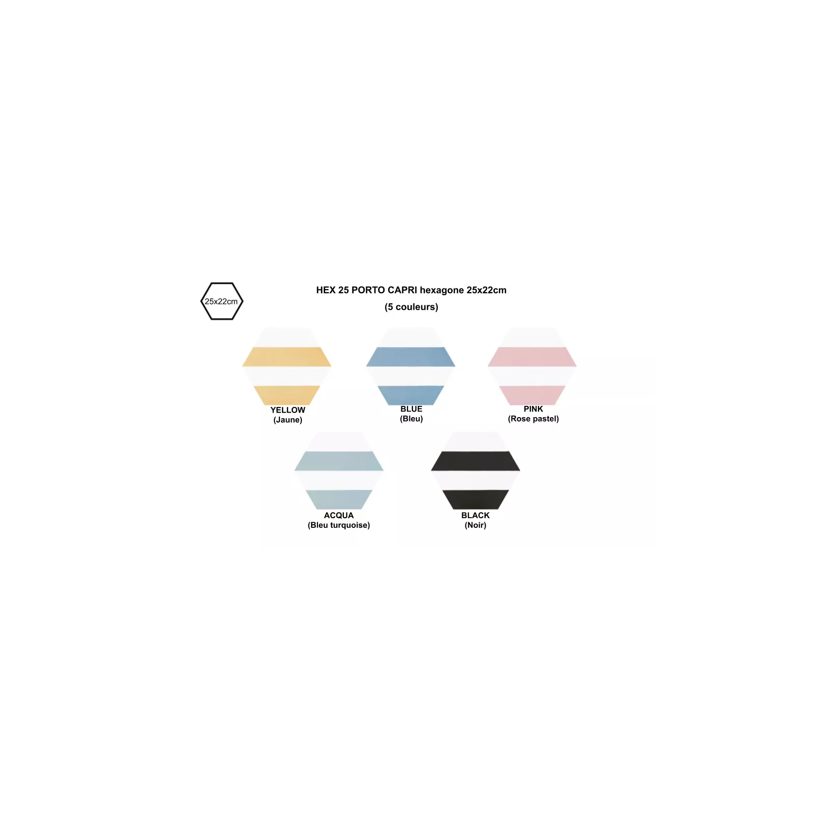 Carrelage grès cérame Hex 25 Porto Capri, hexagone 25x22cm (5 couleurs)