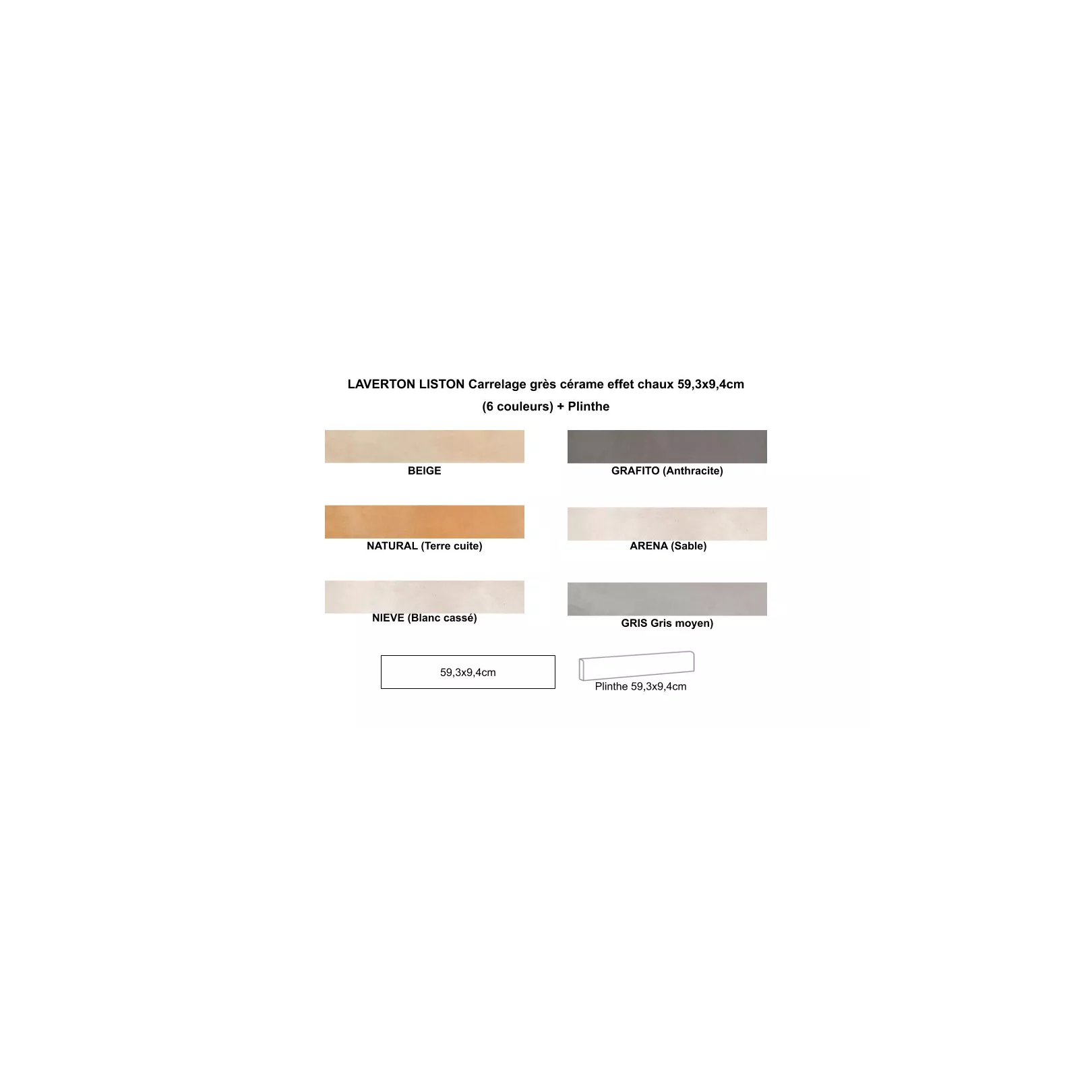 Carrelage grès cérame effet chaux Laverton Liston 59,3x9,4cm (6 couleurs)