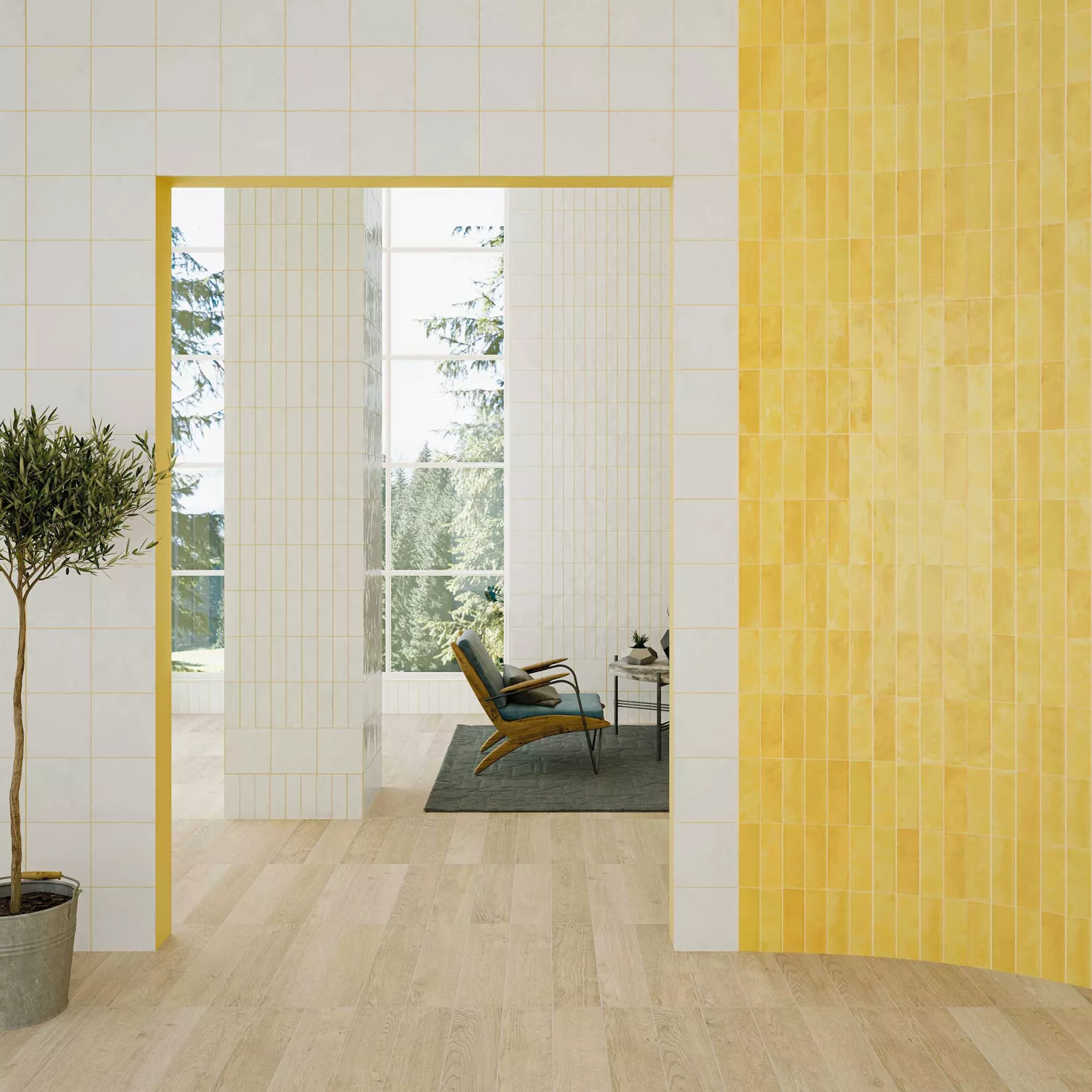 grès cérame BEJMAT Lemon Gloss 15x5cm + grès cérame BEJMAT White Gloss 15x5cm + grès cérame BEJMAT White Gloss 15x15cm