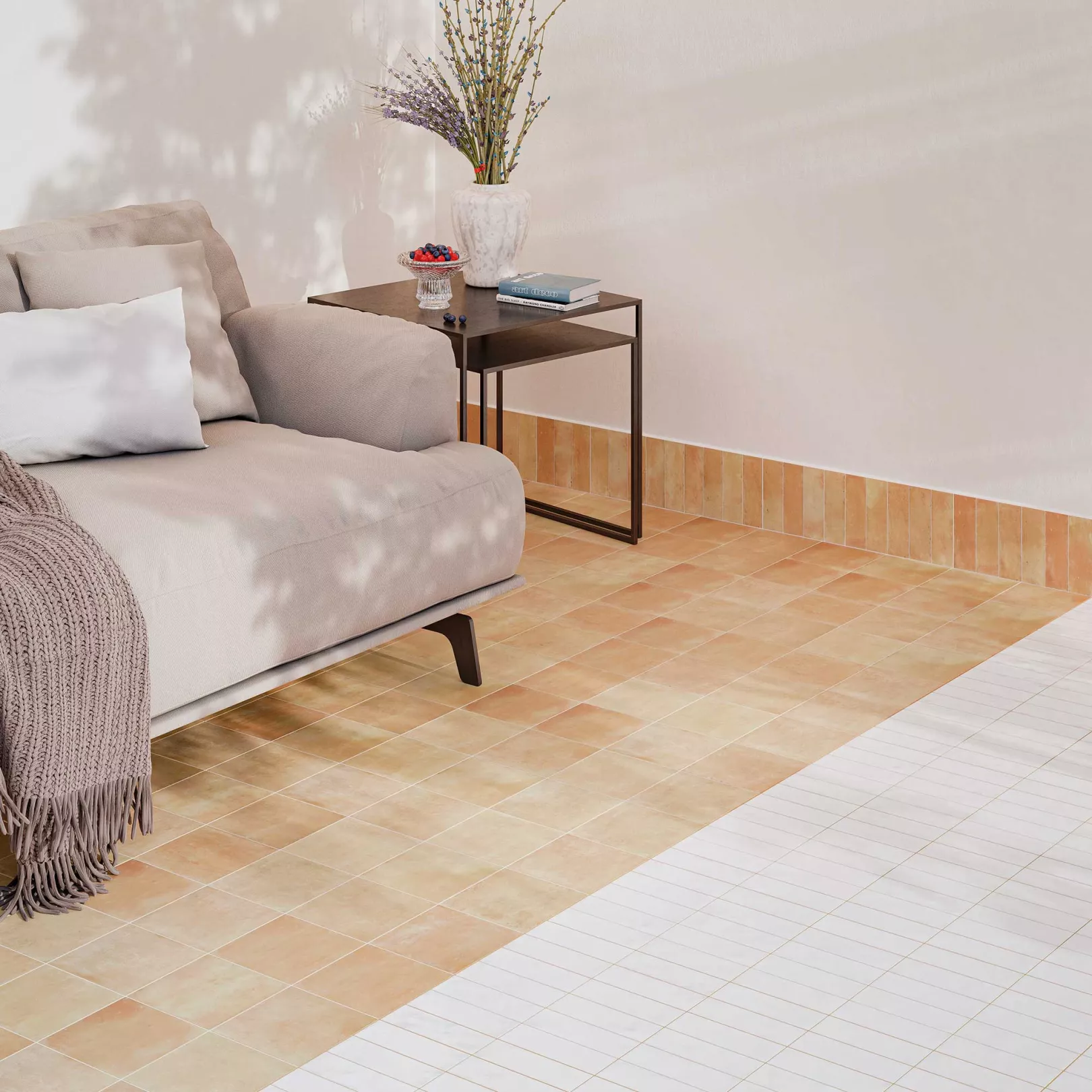 grès cérame BEJMAT White Gloss 15x5cm + grès cérame BEJMAT Tan Matt 15x15cm