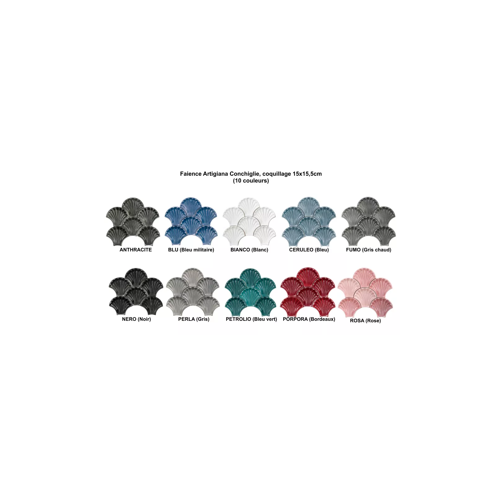 Faience Artigiana Conchiglie, coquillage 15x15,5cm (10 couleurs)