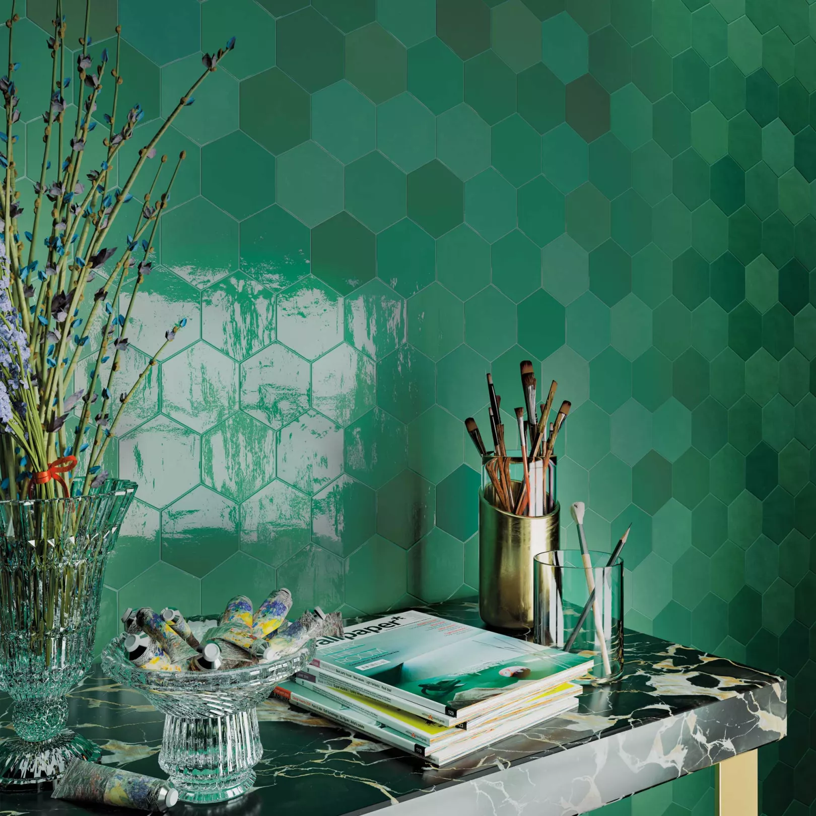 Carrelage mural faïence Zellige Hexa, hexagone 12,4x10,8cm