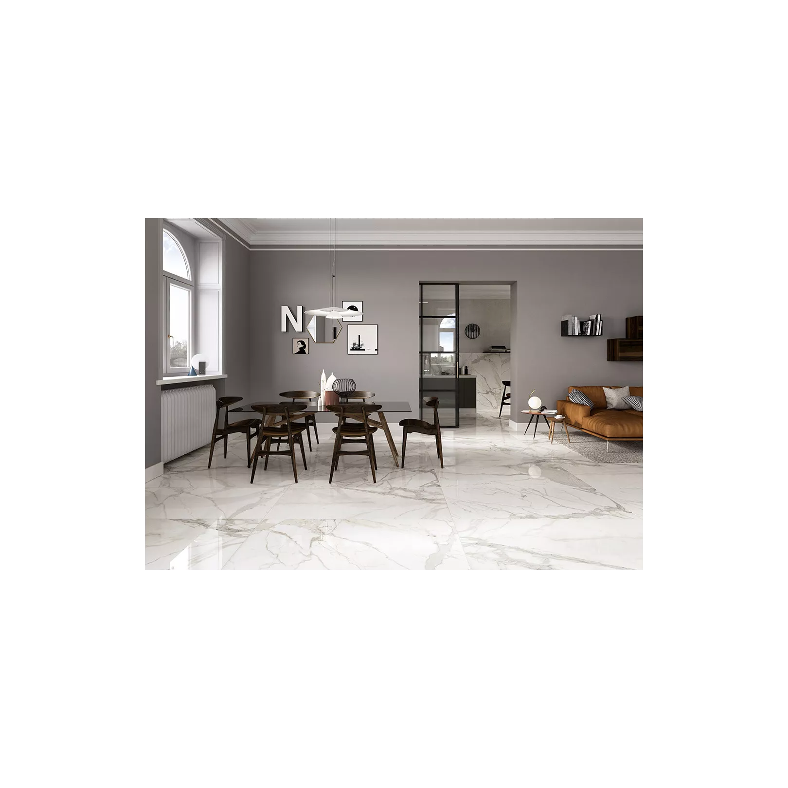 Grès cérame Cosmic Blanc Plus, poli, 100x100x0,6cm