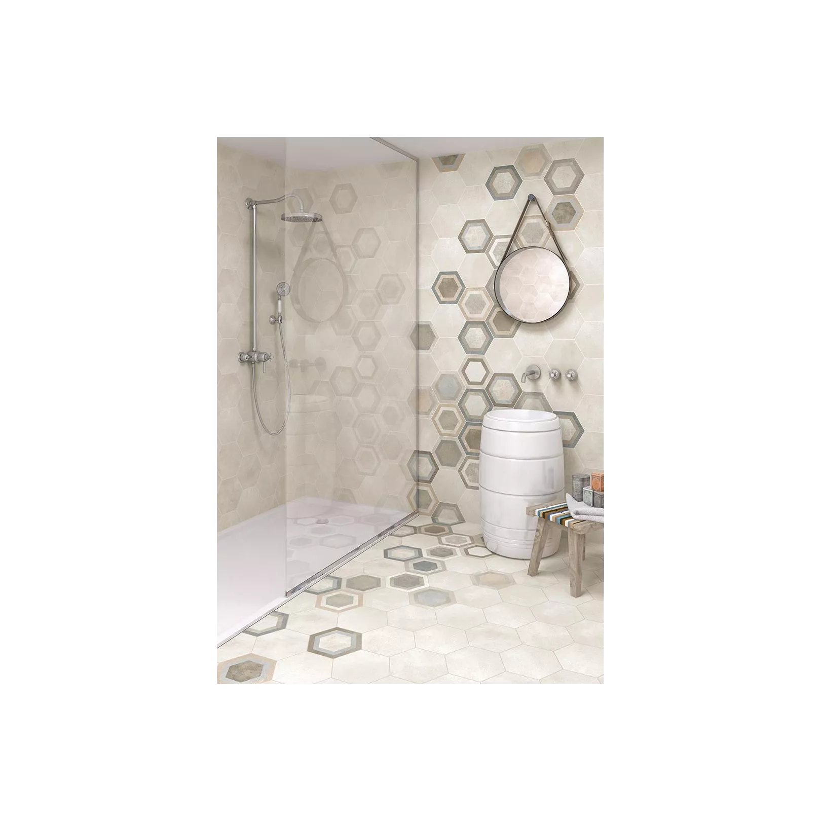 Carrelage grès cérame effet ciment Rift hexagone (4 couleurs + un décor)