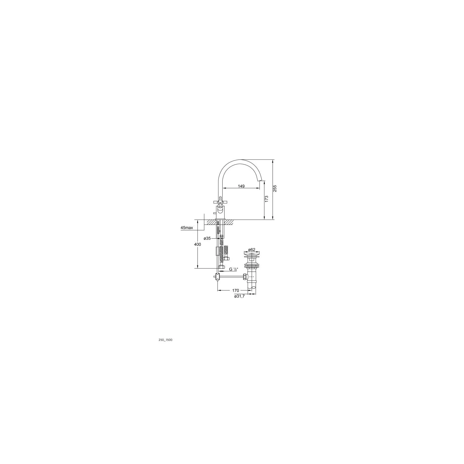 Robinet 2501500, mitigeur monotrou à poser
