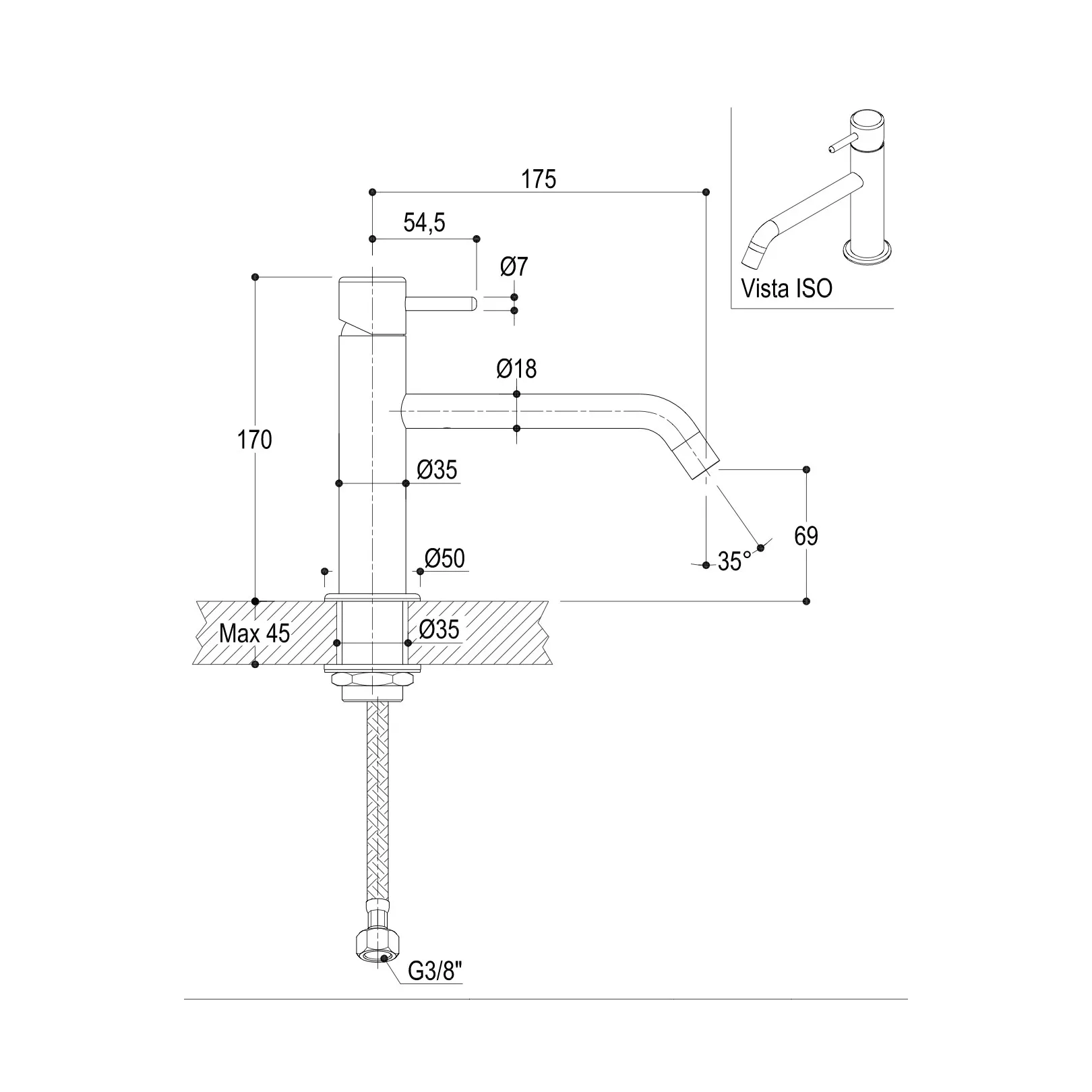 Robinet mitigeur Reverso Q0BA6024 monotrou à poser saillie 17,5cm (16 finitions)
