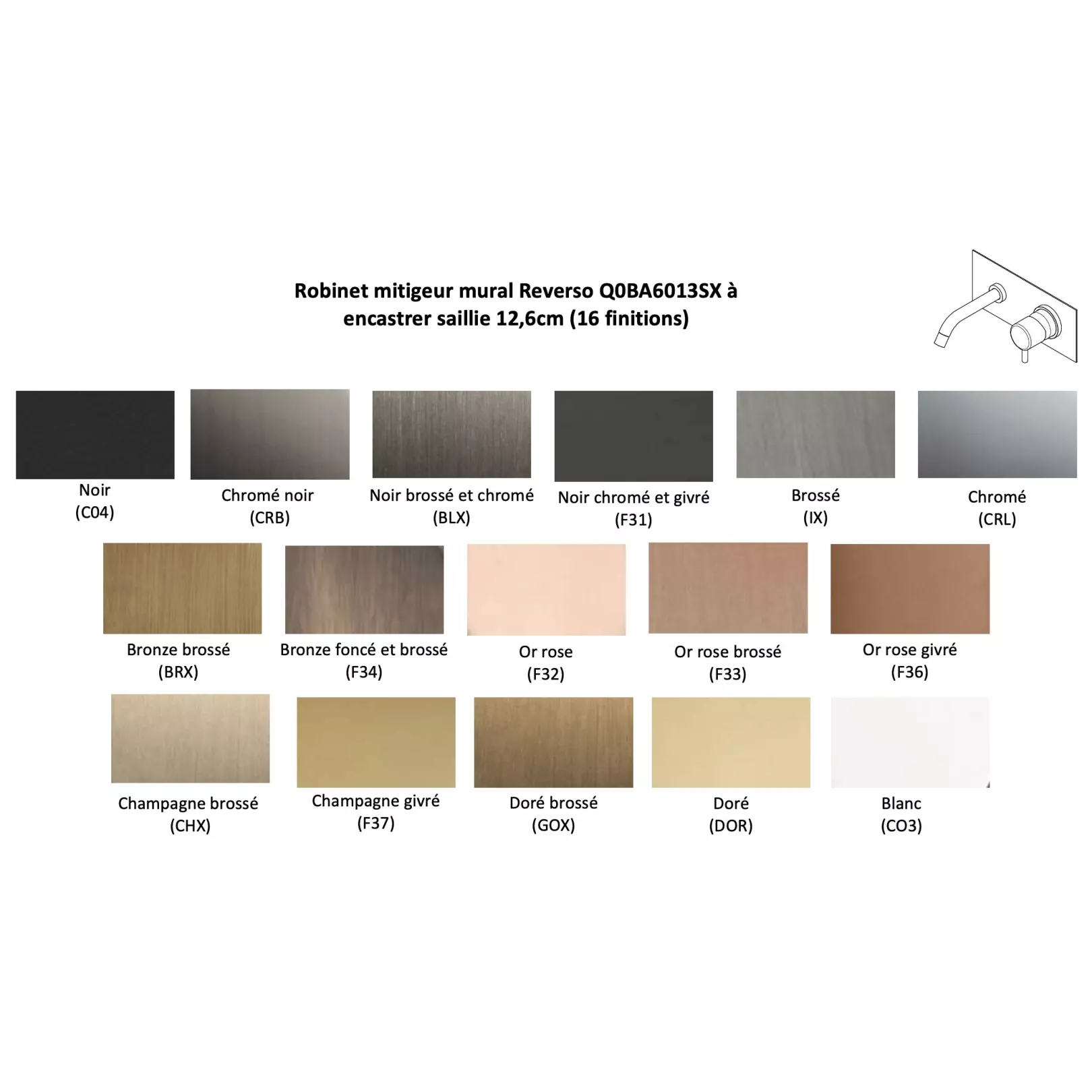 Robinet mitigeur mural Reverso Q0BA6013SX à encastrer saillie 12,6cm (16 finitions)