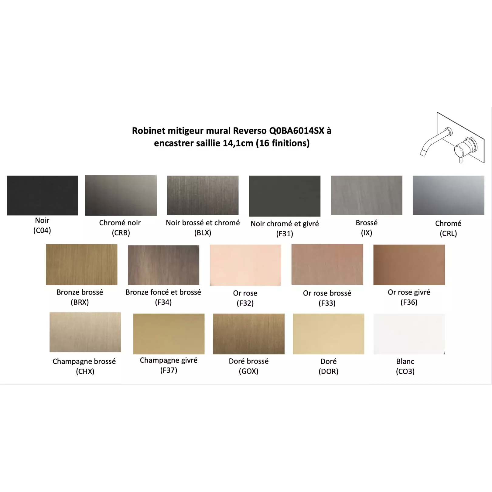 Robinet mitigeur mural Reverso Q0BA6014SX à encastrer saillie 14,1cm (16 finitions)
