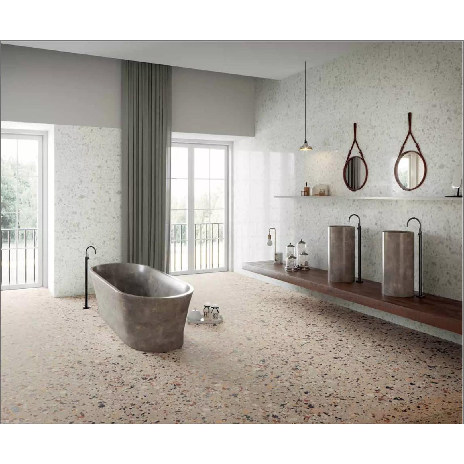 Carrelage grès cérame effet terrazzo Venice Villa Graphite (6 couleurs, 4 formats, 3 finitions)
