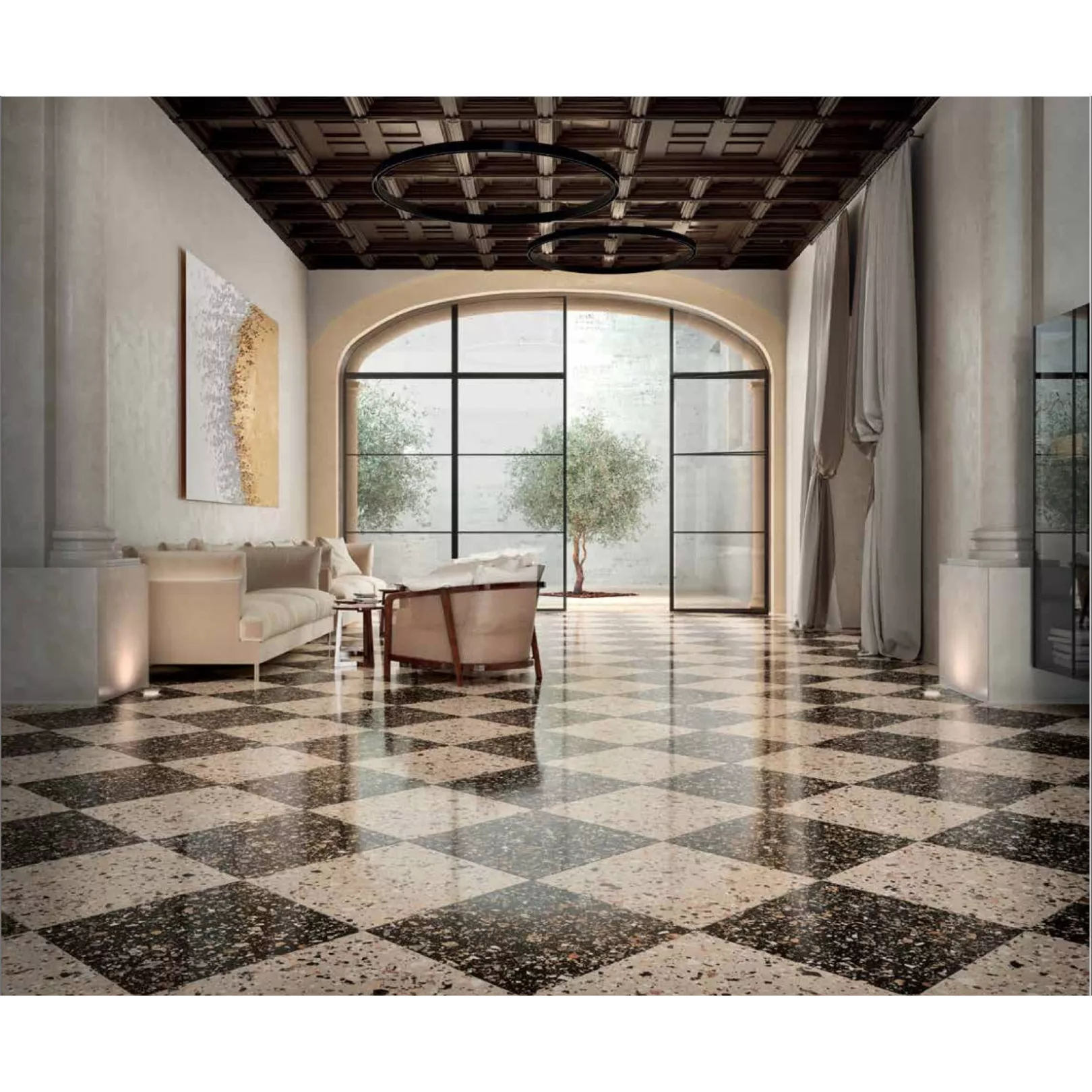 Carrelage grès cérame effet terrazzo Venice Villa Graphite (6 couleurs, 4 formats, 3 finitions)