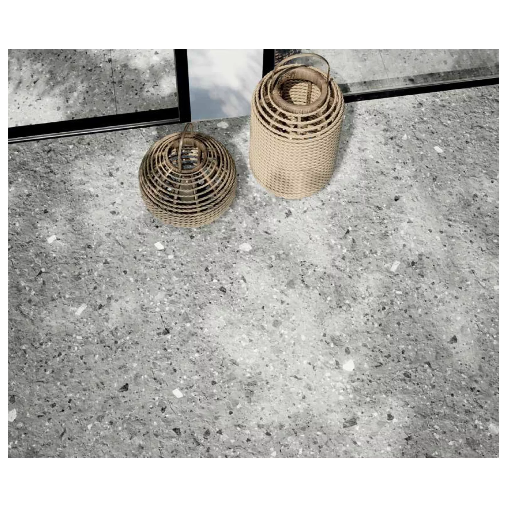 Carrelage grès cérame effet terrazzo Venice Villa Graphite (6 couleurs, 4 formats, 3 finitions)