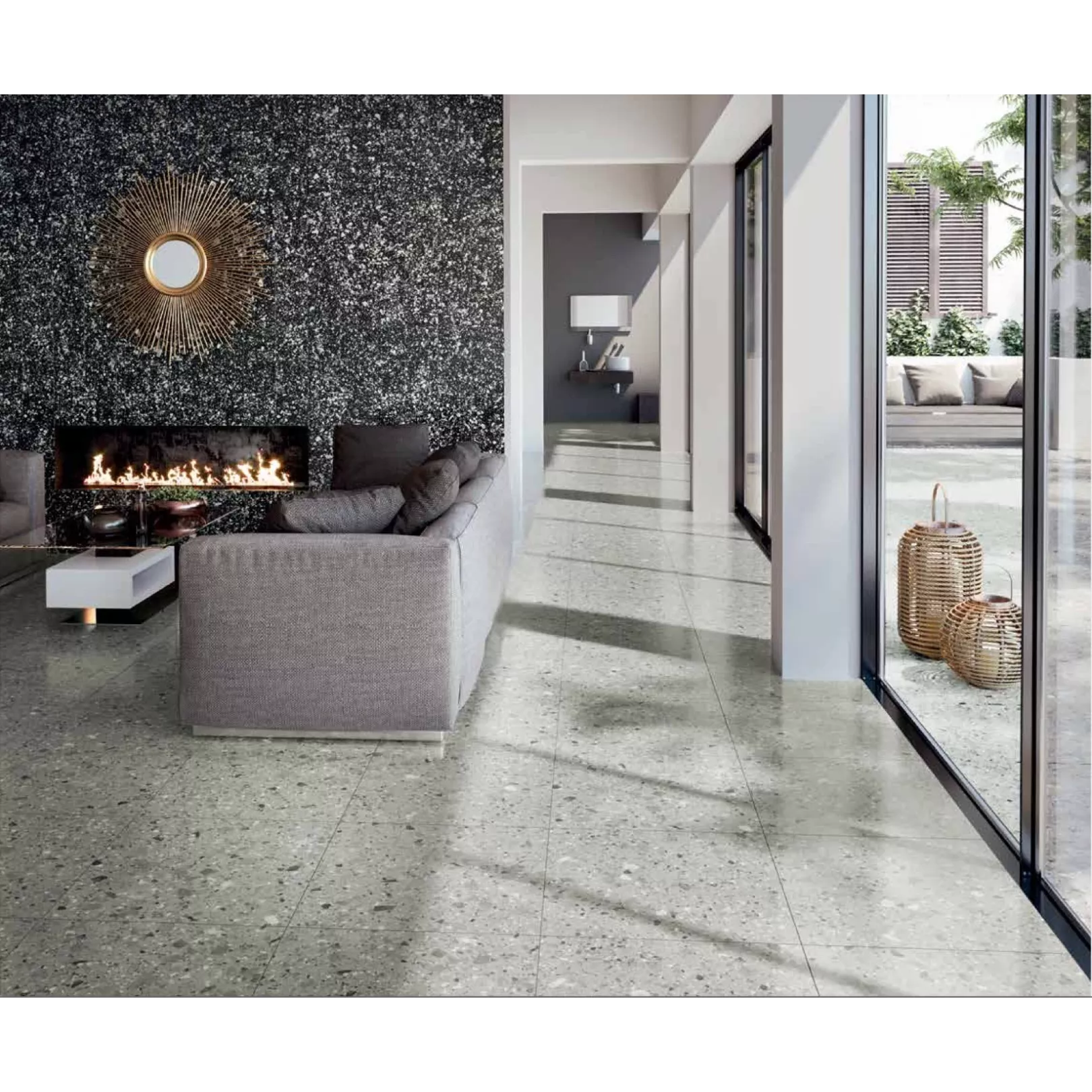 Carrelage grès cérame effet terrazzo Venice Villa Graphite (6 couleurs, 4 formats, 3 finitions)