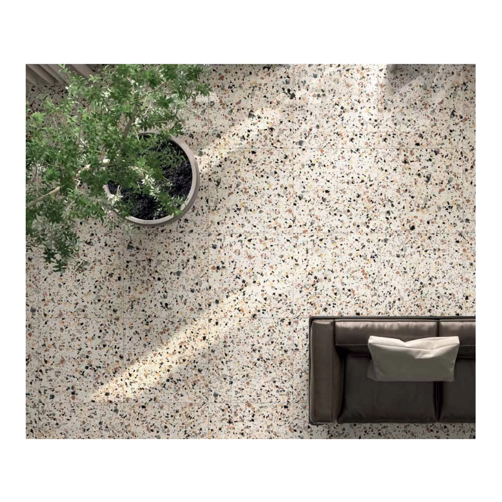 Carrelage grès cérame effet terrazzo Venice Villa Graphite (6 couleurs, 4 formats, 3 finitions)