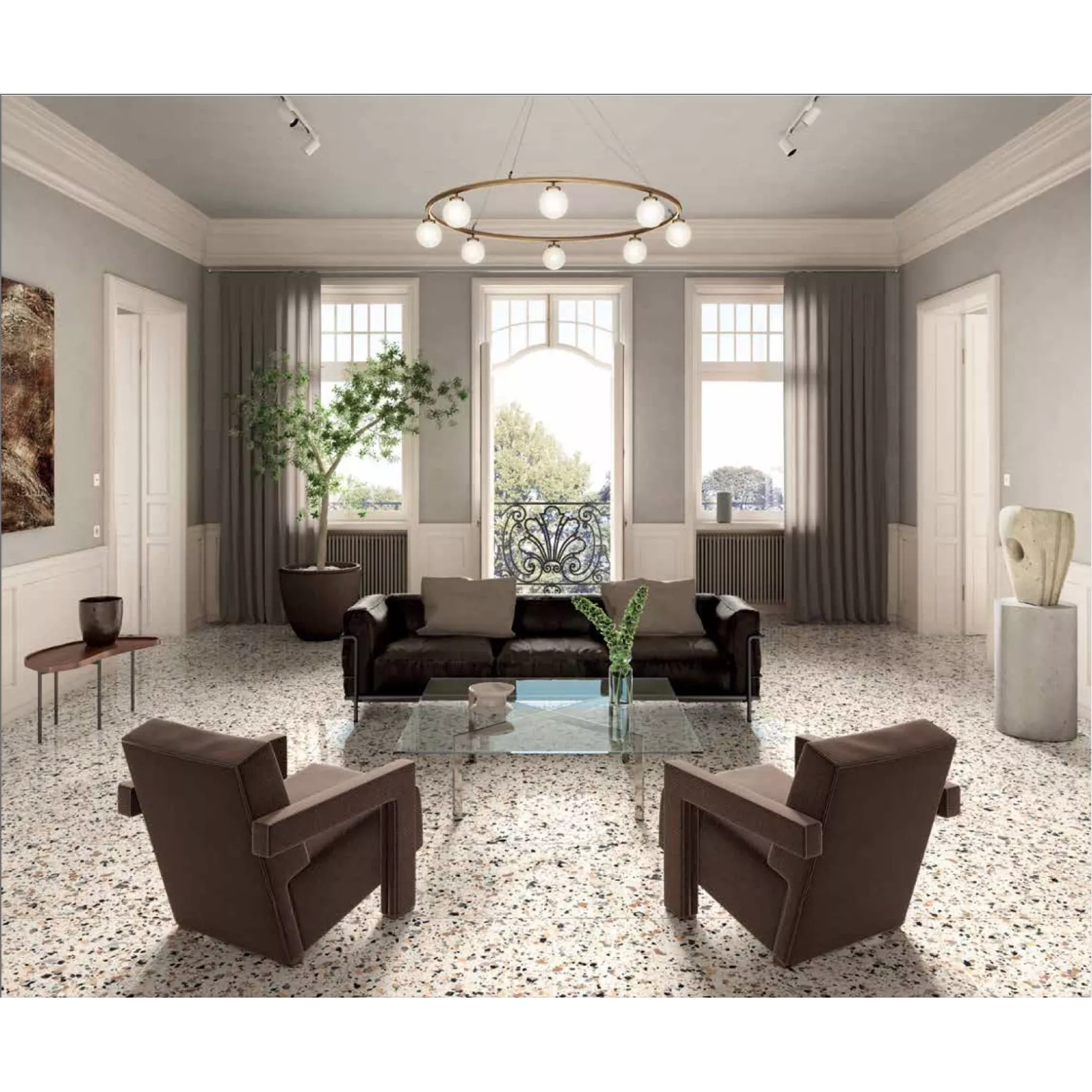 Carrelage grès cérame effet terrazzo Venice Villa Graphite (6 couleurs, 4 formats, 3 finitions)