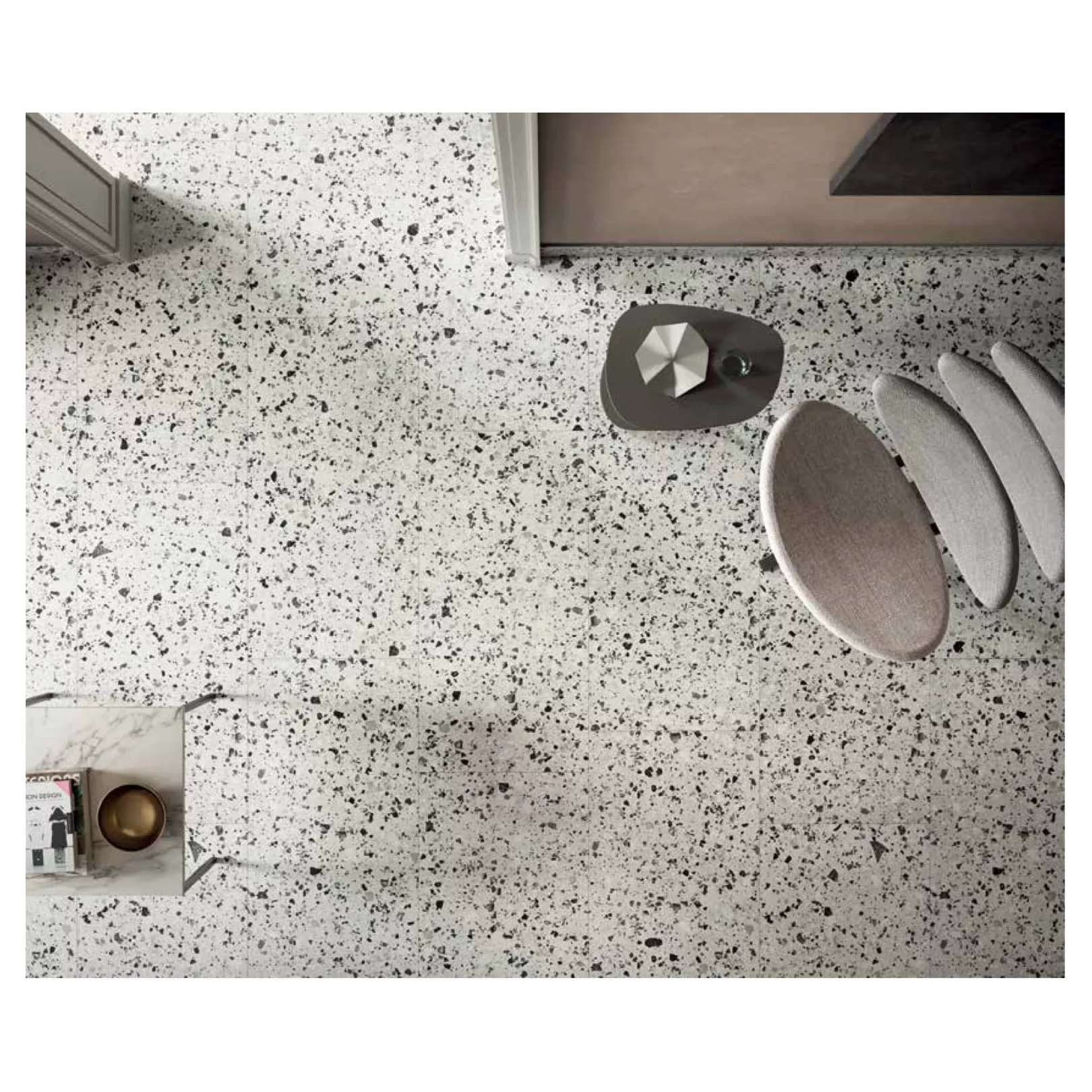 Carrelage grès cérame effet terrazzo Venice Villa Graphite (6 couleurs, 4 formats, 3 finitions)