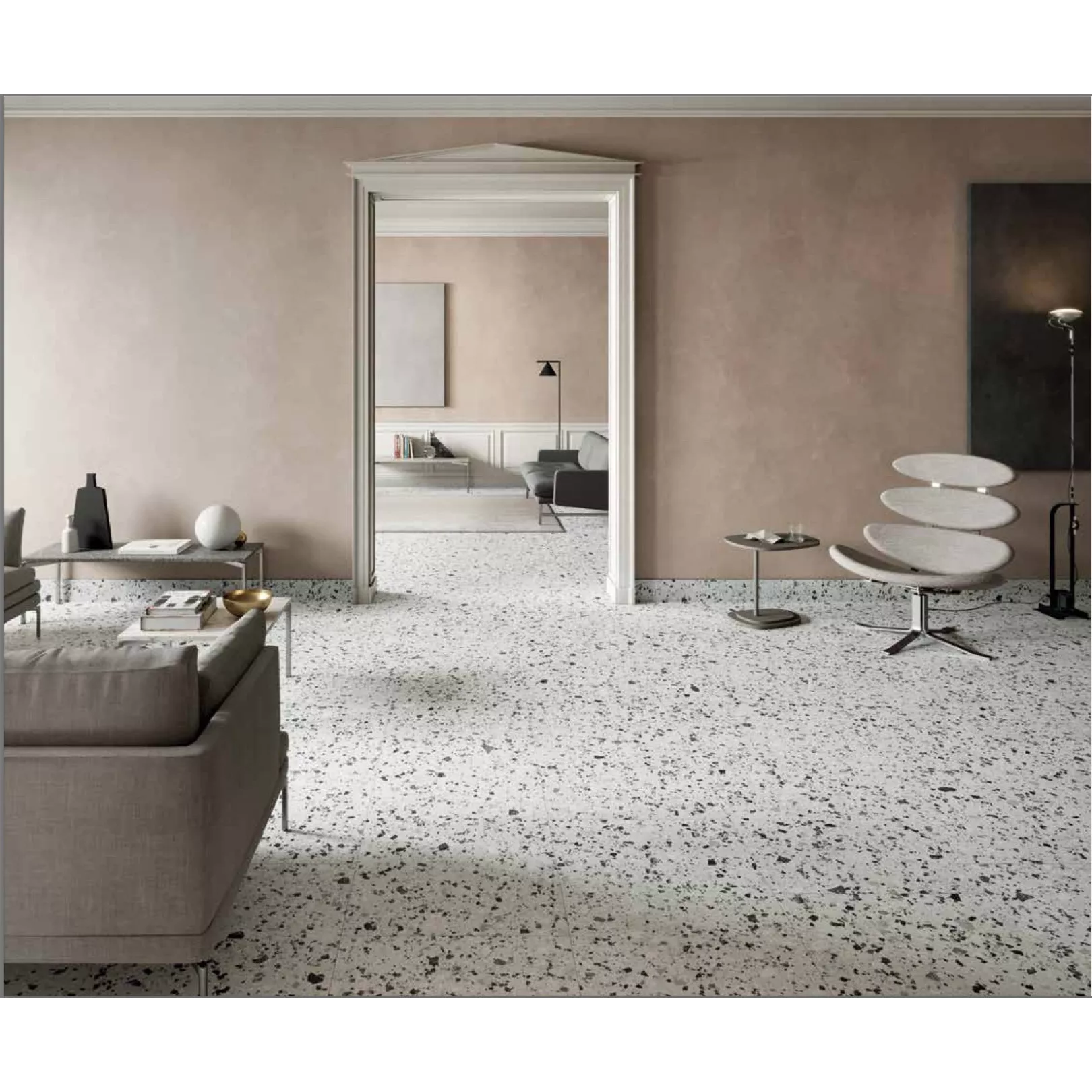 Carrelage grès cérame effet terrazzo Venice Villa Graphite (6 couleurs, 4 formats, 3 finitions)