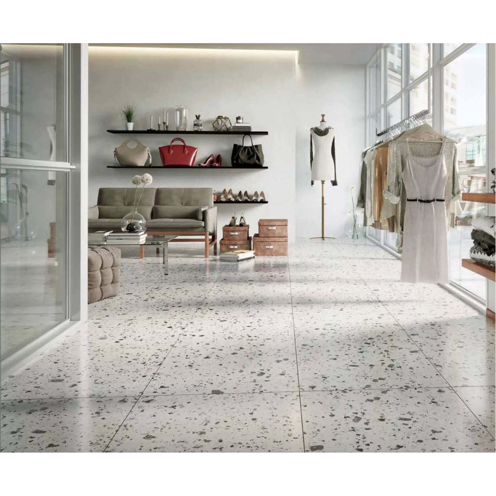 Carrelage grès cérame effet terrazzo Venice Villa Graphite (6 couleurs, 4 formats, 3 finitions)