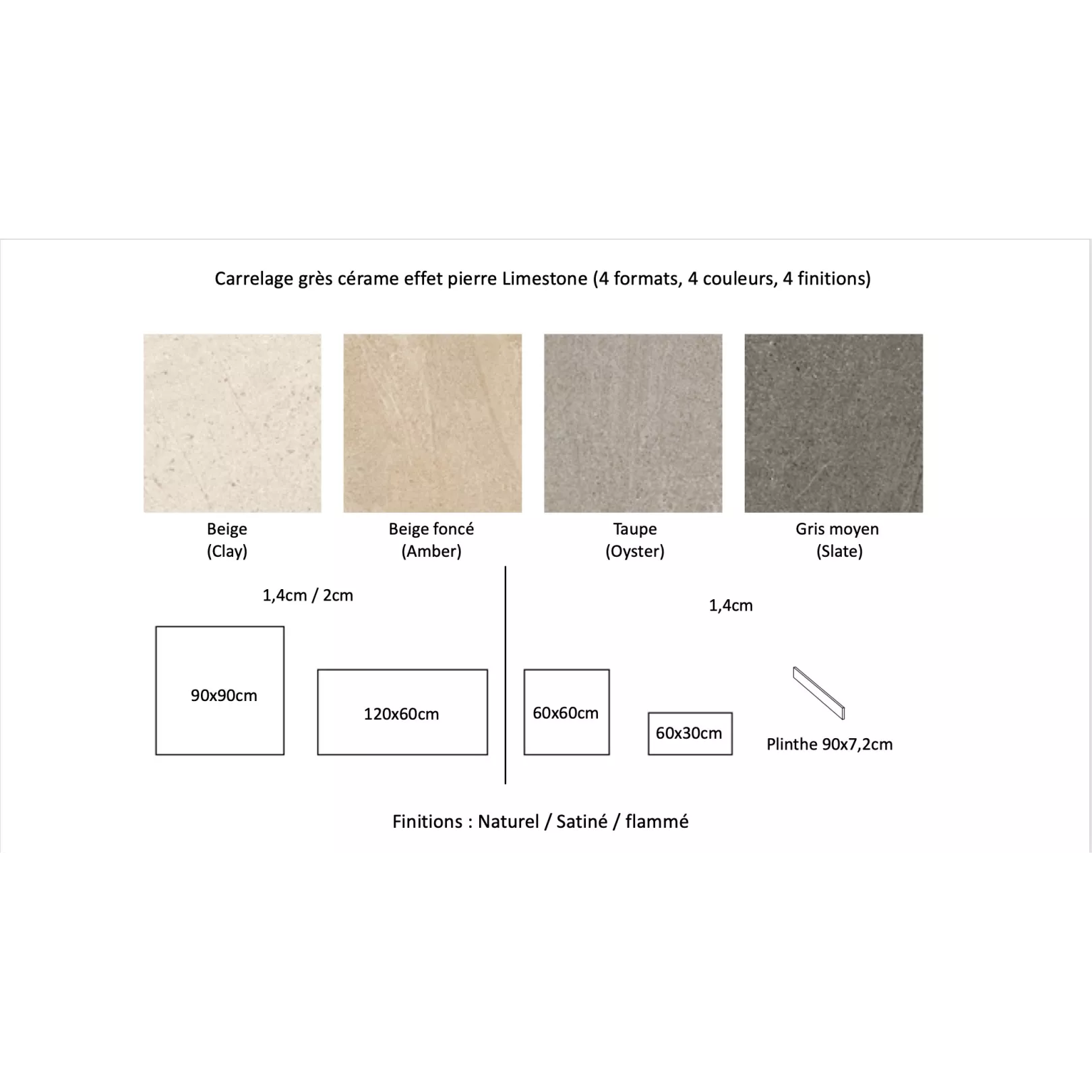 Carrelage grès cérame effet pierre limestone (4 formats, 4 couleurs, 4 finitions)