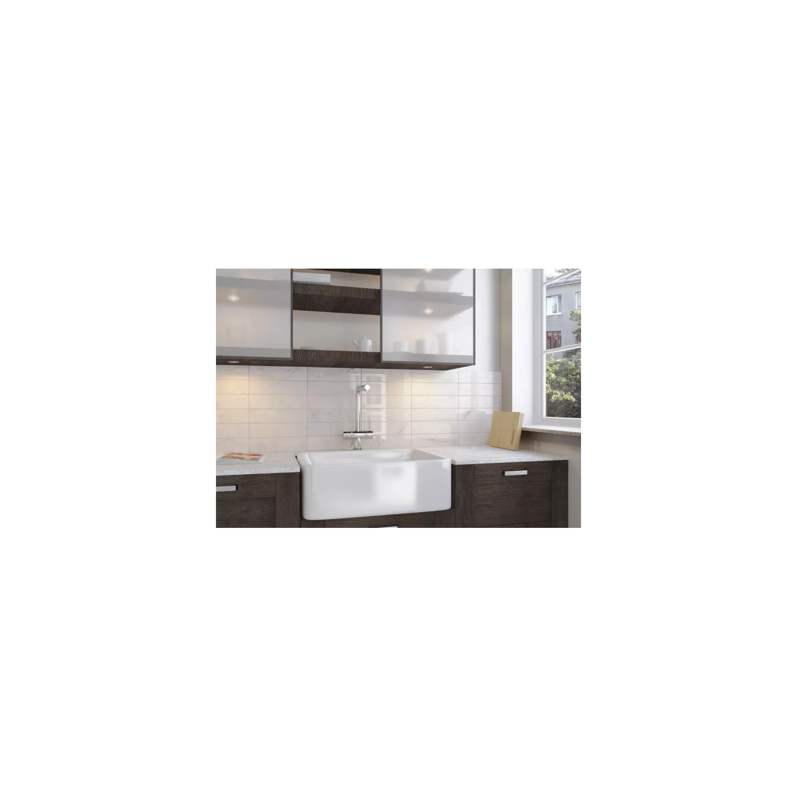 Carrelage mural faïence effet marbre blanc Carrara (2 formats + bullnose, 2 finitions)