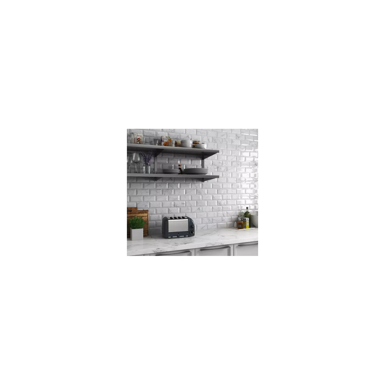 Carrelage mural faïence effet marbre blanc Carrara (2 formats + bullnose, 2 finitions)