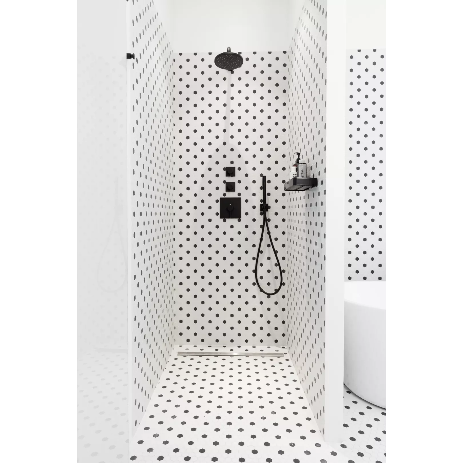 Mosaïque hexagone 2,6x2,2cm Art Factory motif Dots noir et blanc (2 finitions)