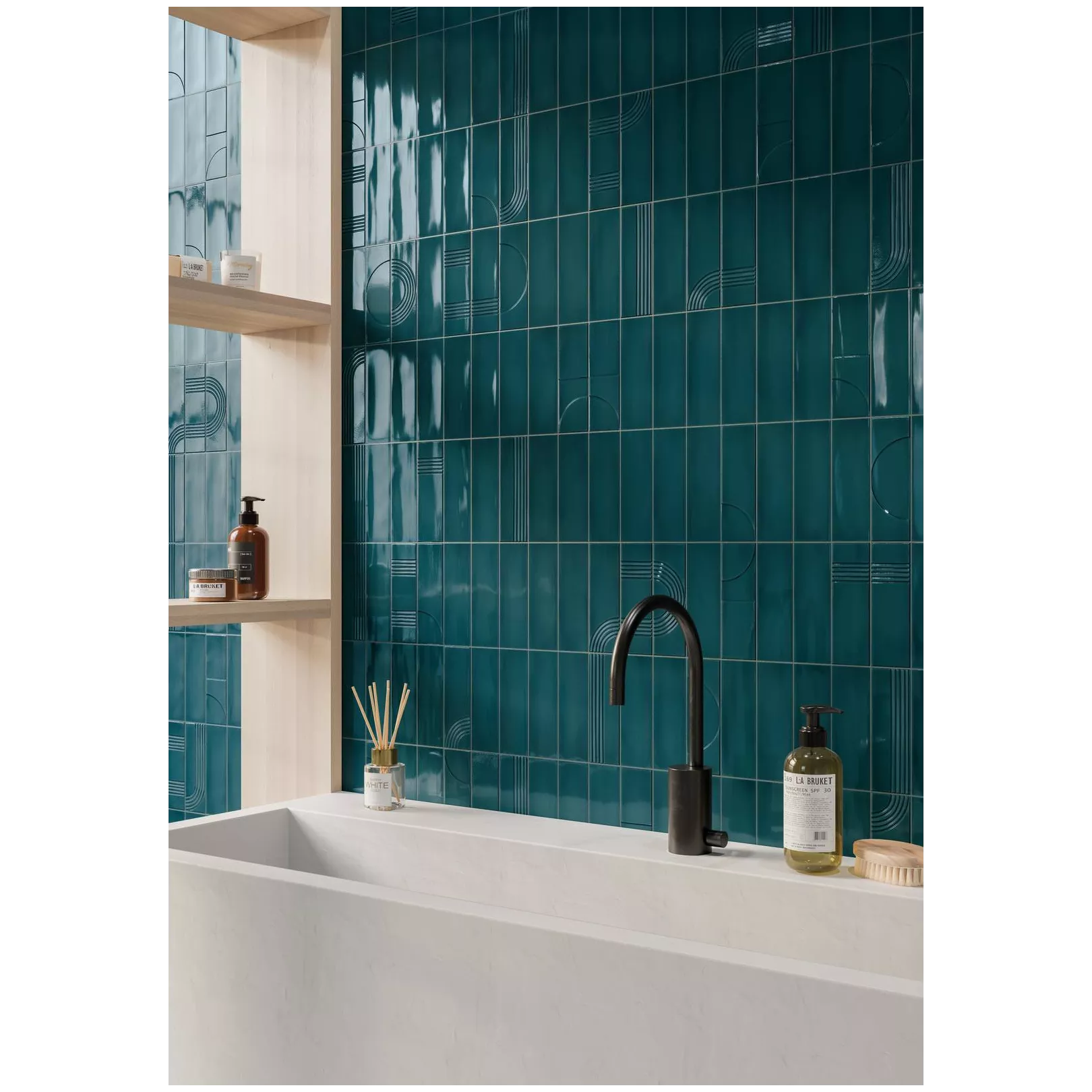 faïence GLOW Blue uni + décor 16,1x5,2cm