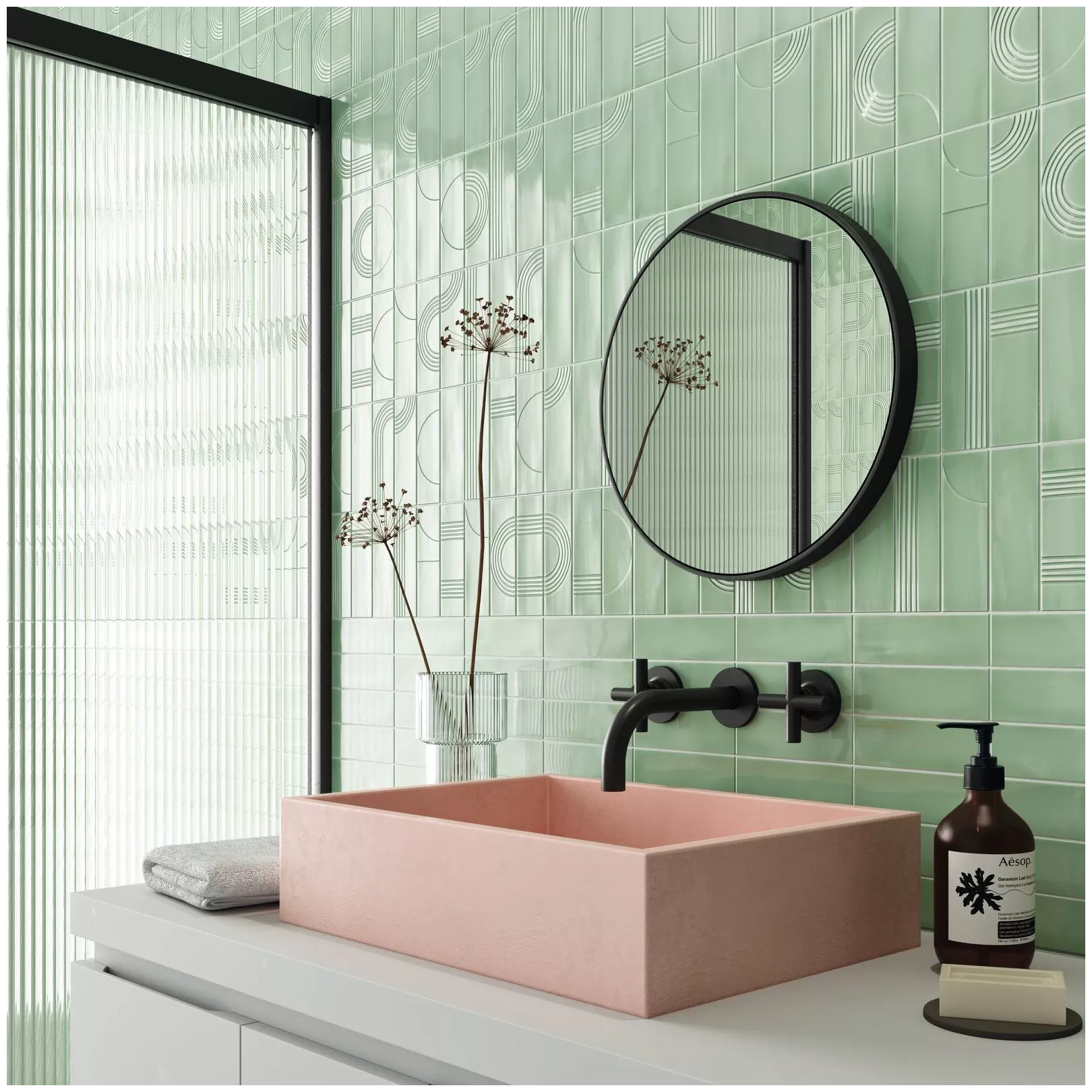 faïence GLOW Mint uni + décor 16,1x5,2cm