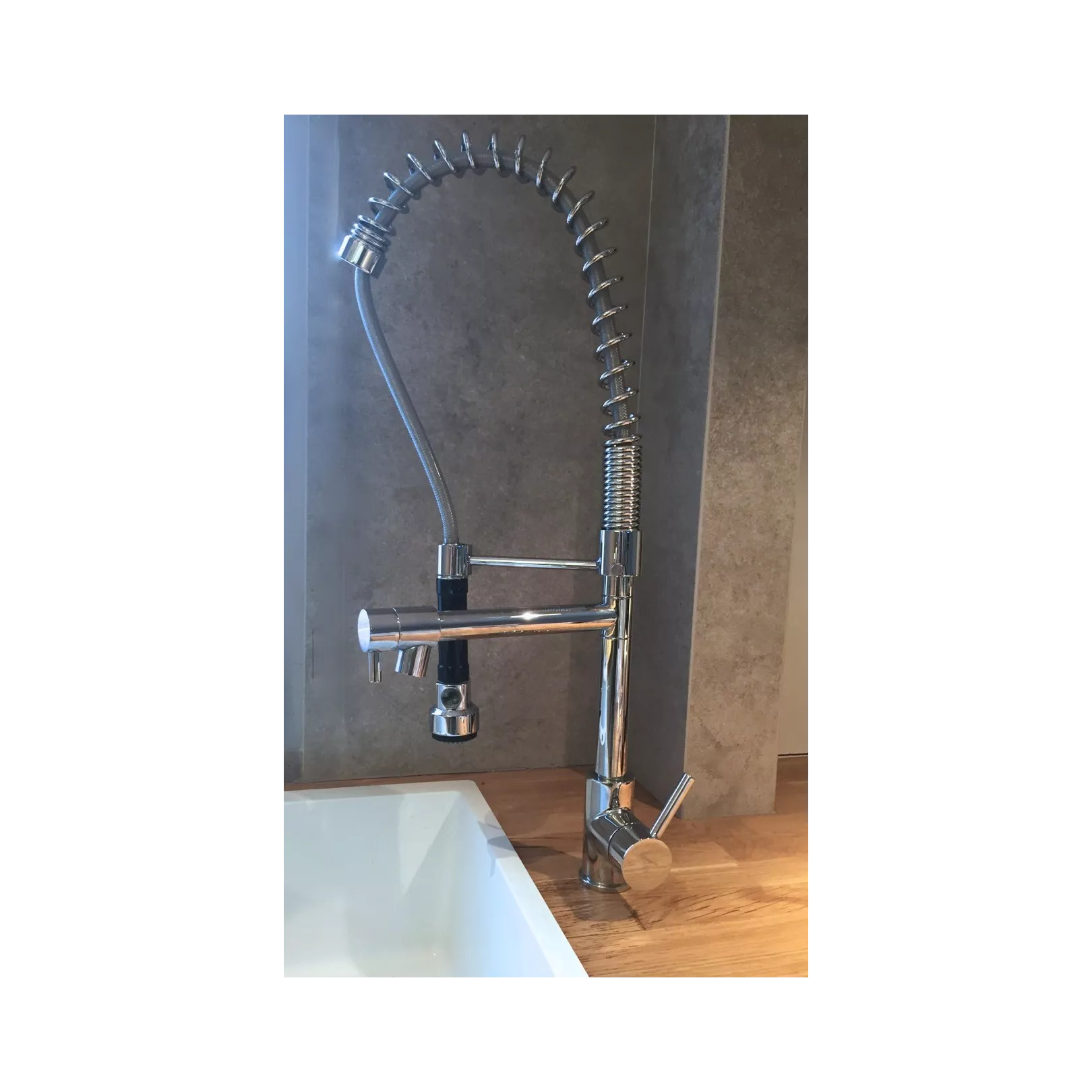 Robinet mitigeur cuisine 1001480, monotrou à bec pivotant et douchette à main mobile