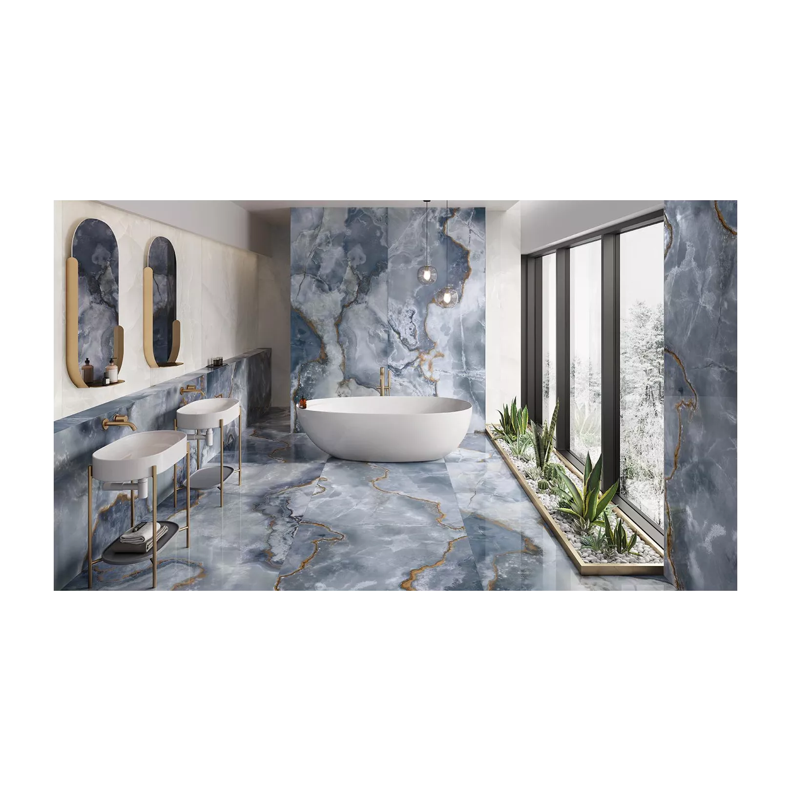 grès cérame ONYX BEAUTY Blue poli 278x120cm