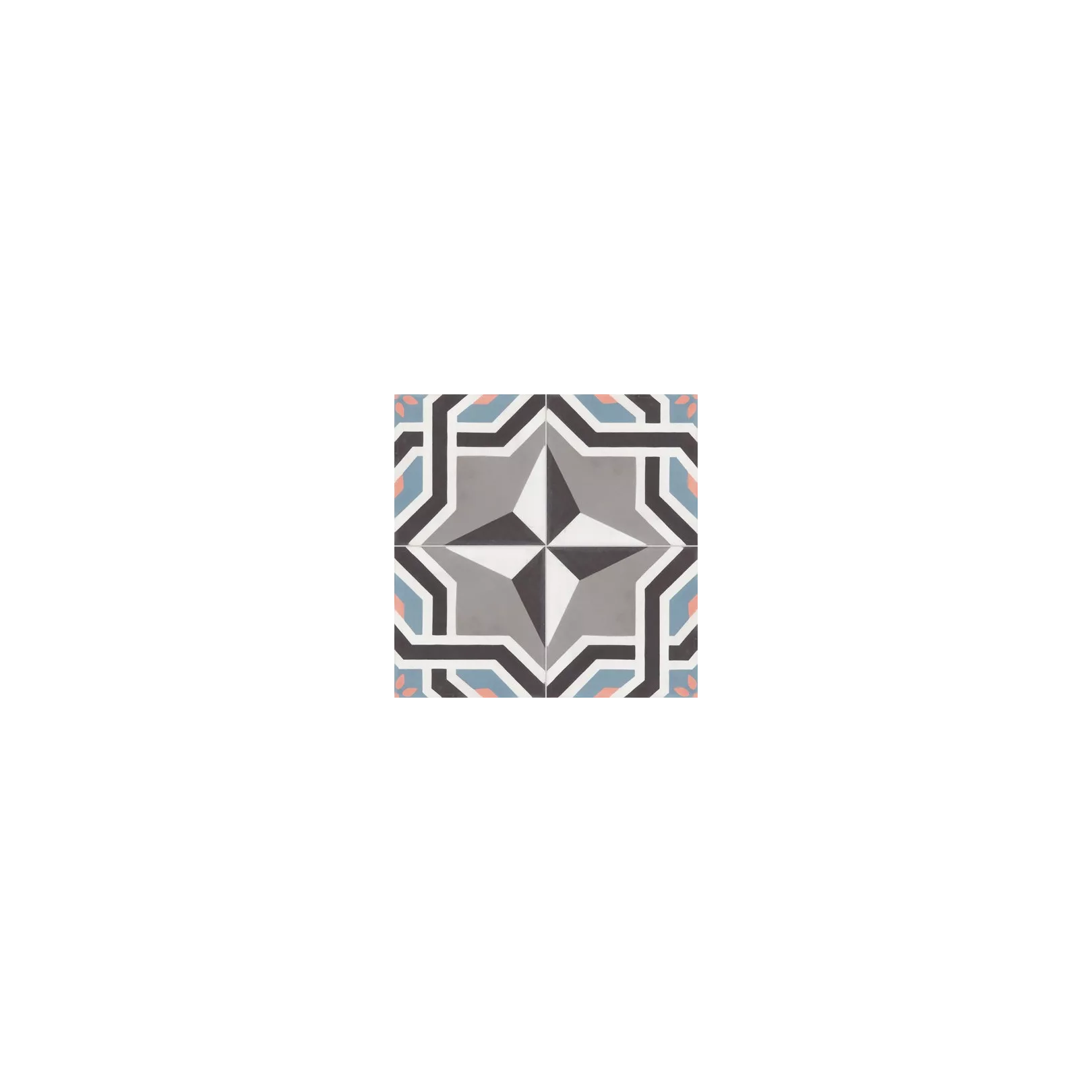 Carreau de ciment coloré motif 4 carreaux gris, noir, blanc, bleu et rose ALMA 01.10.27.15.05