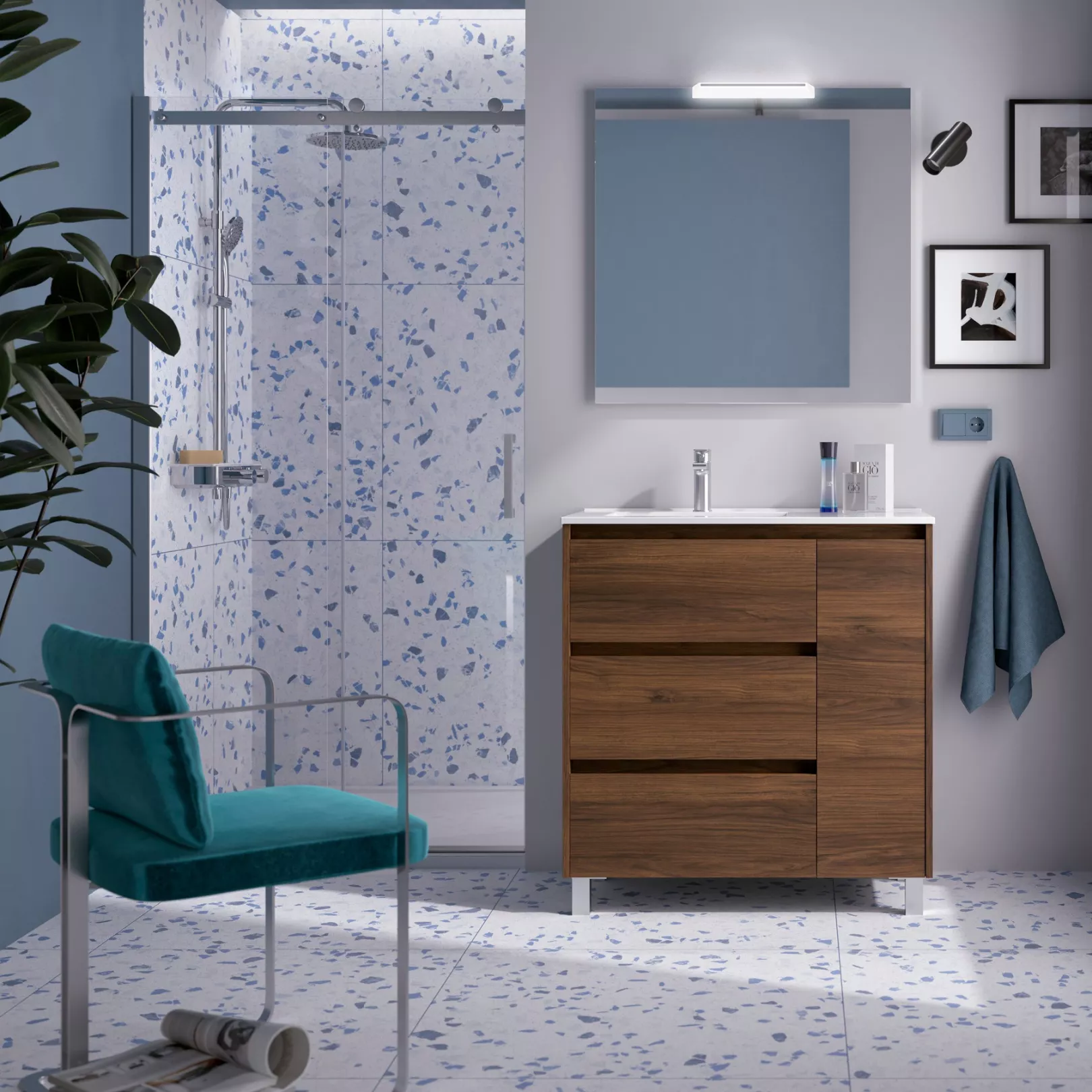 Meuble bain sur pieds SPLASH 3 tiroirs et coquette