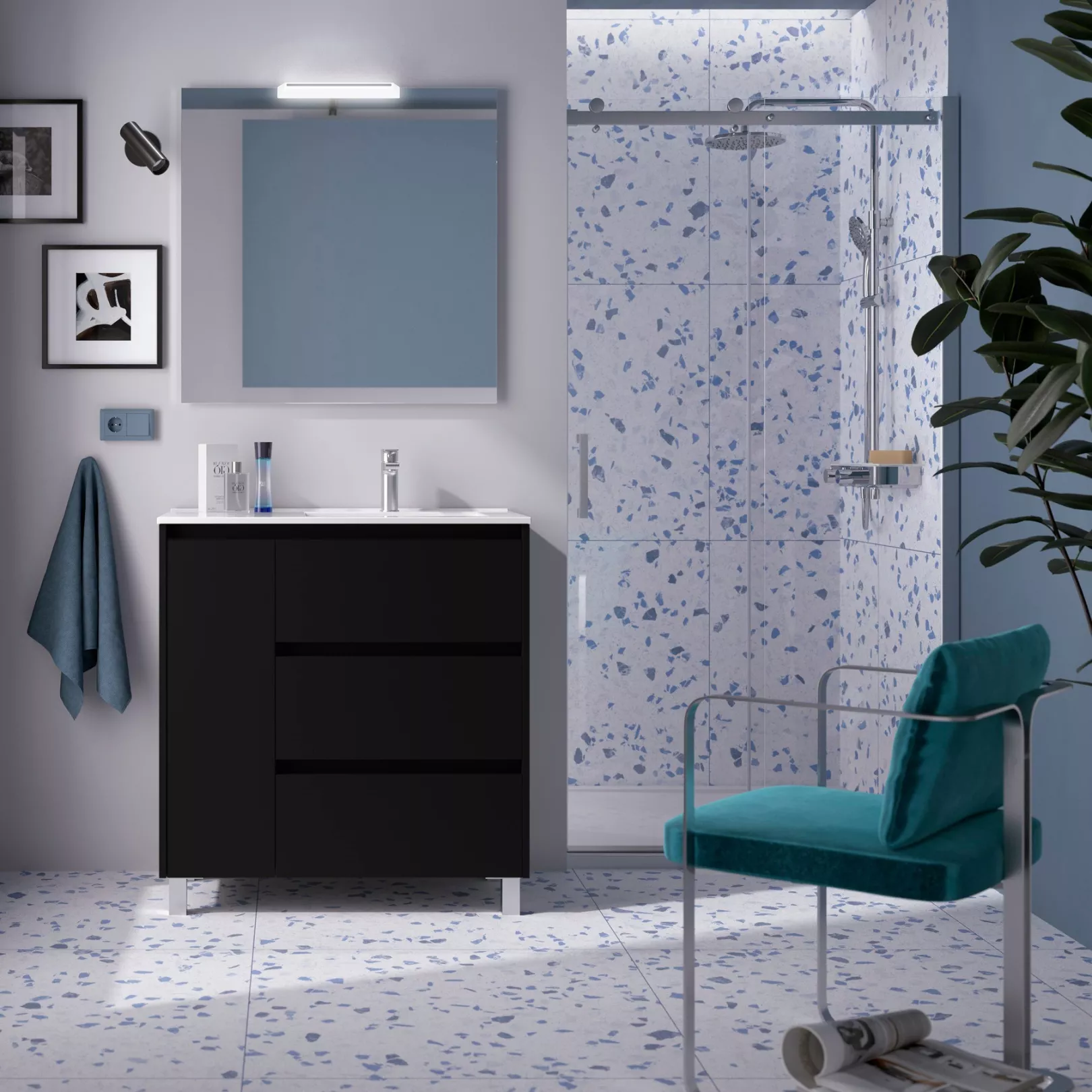 Meuble bain sur pieds SPLASH 3 tiroirs et coquette