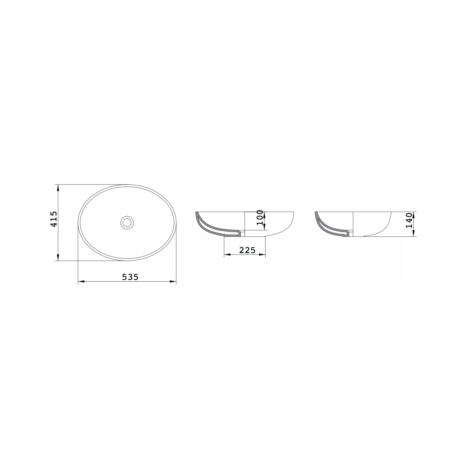 Lavabo, vasque Thin Ovale L243 (2 couleurs) oval à poser  53,5x41,5xh14cm 