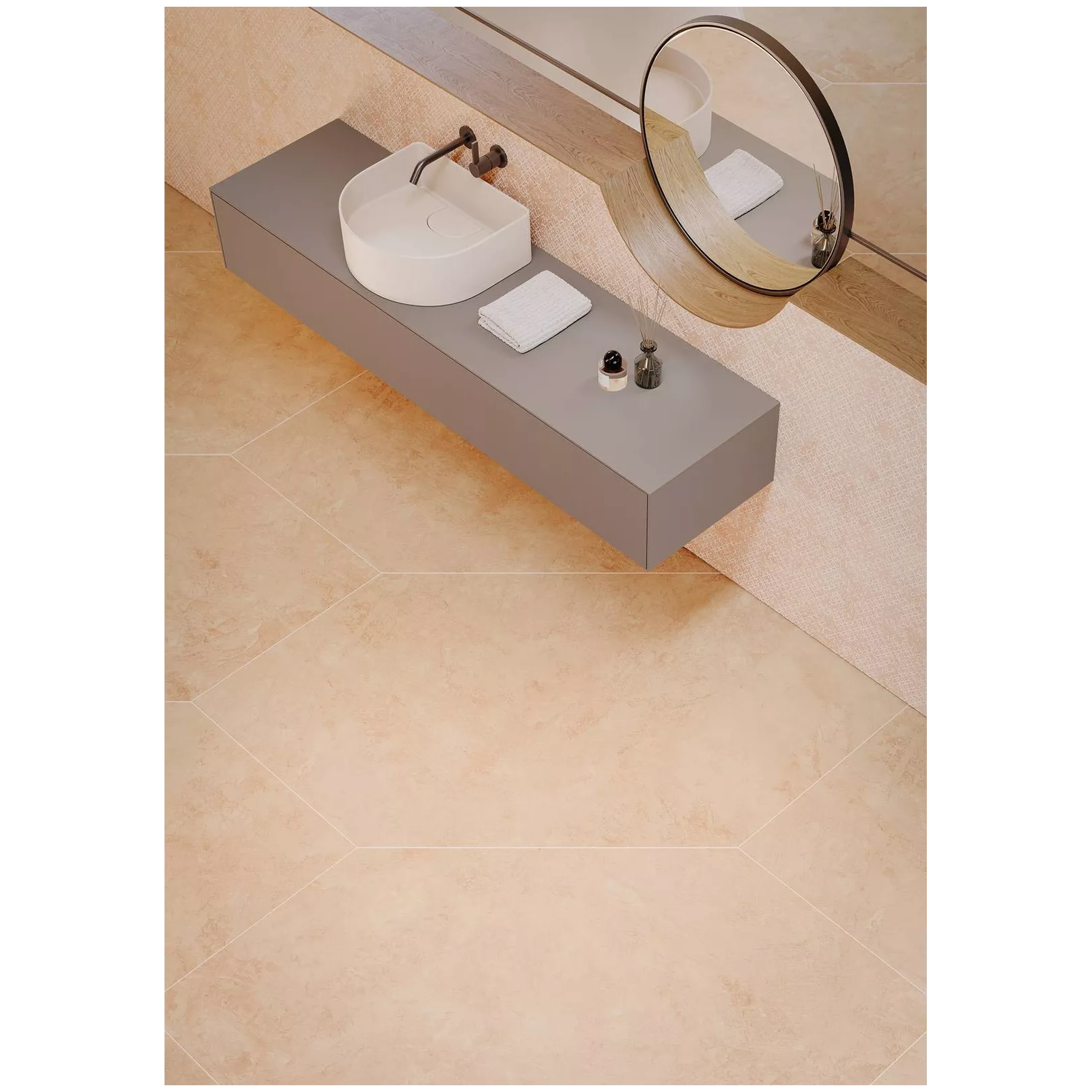 grès cérame MEDITERRANEAN Rosé Gem Hexagone adouci