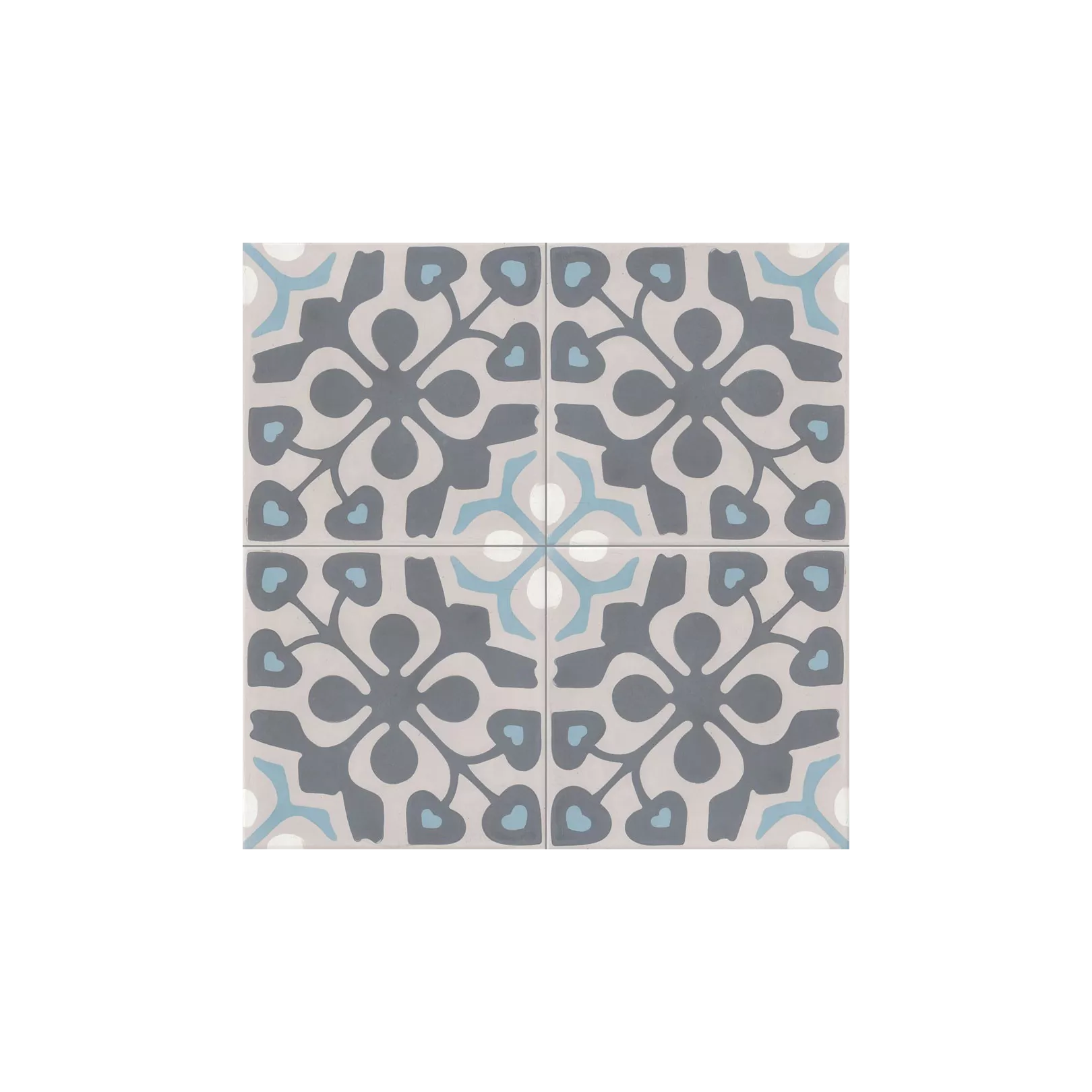 Carreau de ciment coloré motif 4 carreaux beige, gris foncé, bleu, blanc MADISON 33.07.60.10