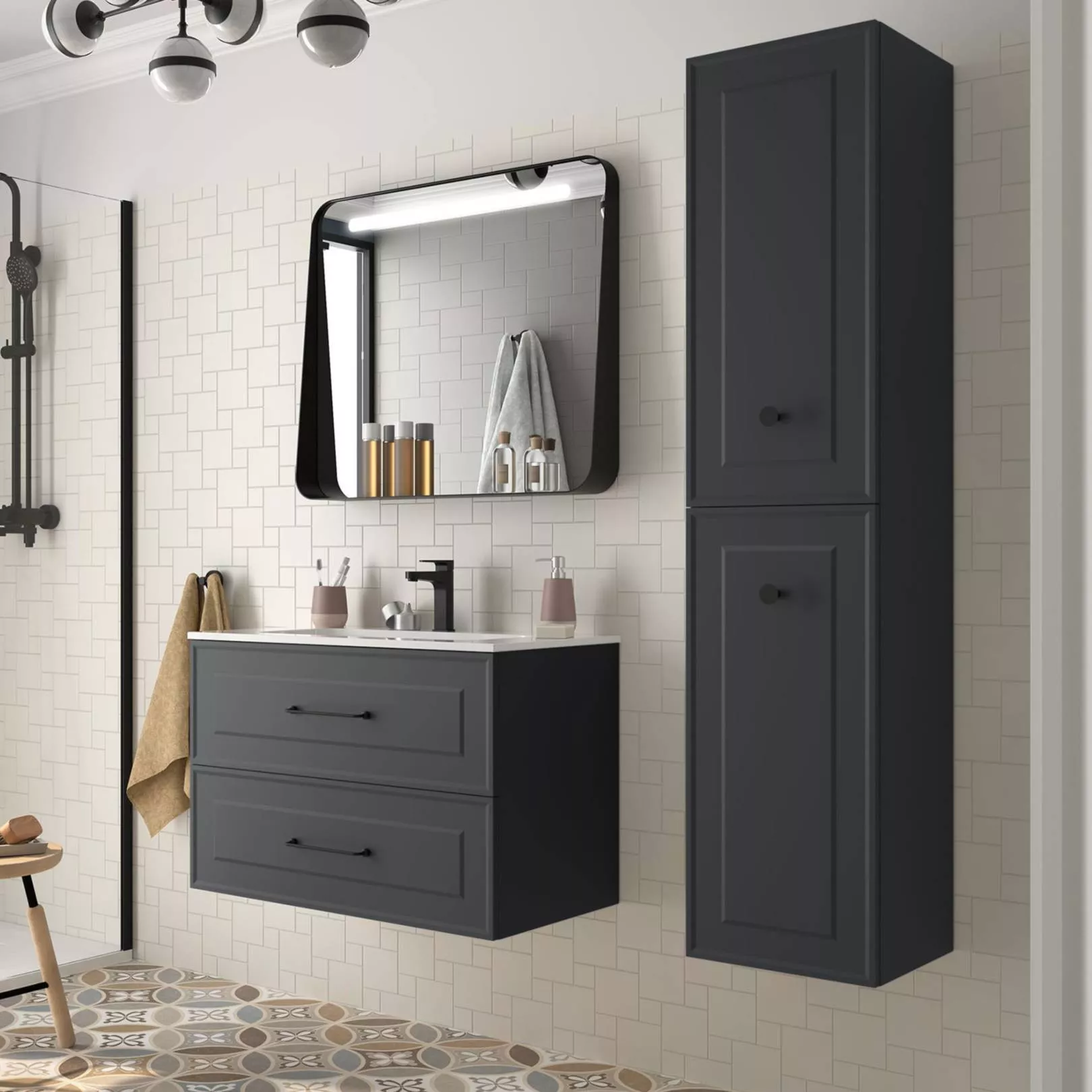 Meuble bain suspendu GATSBY 2 tiroirs, 7 Couleurs, 3 Largeurs