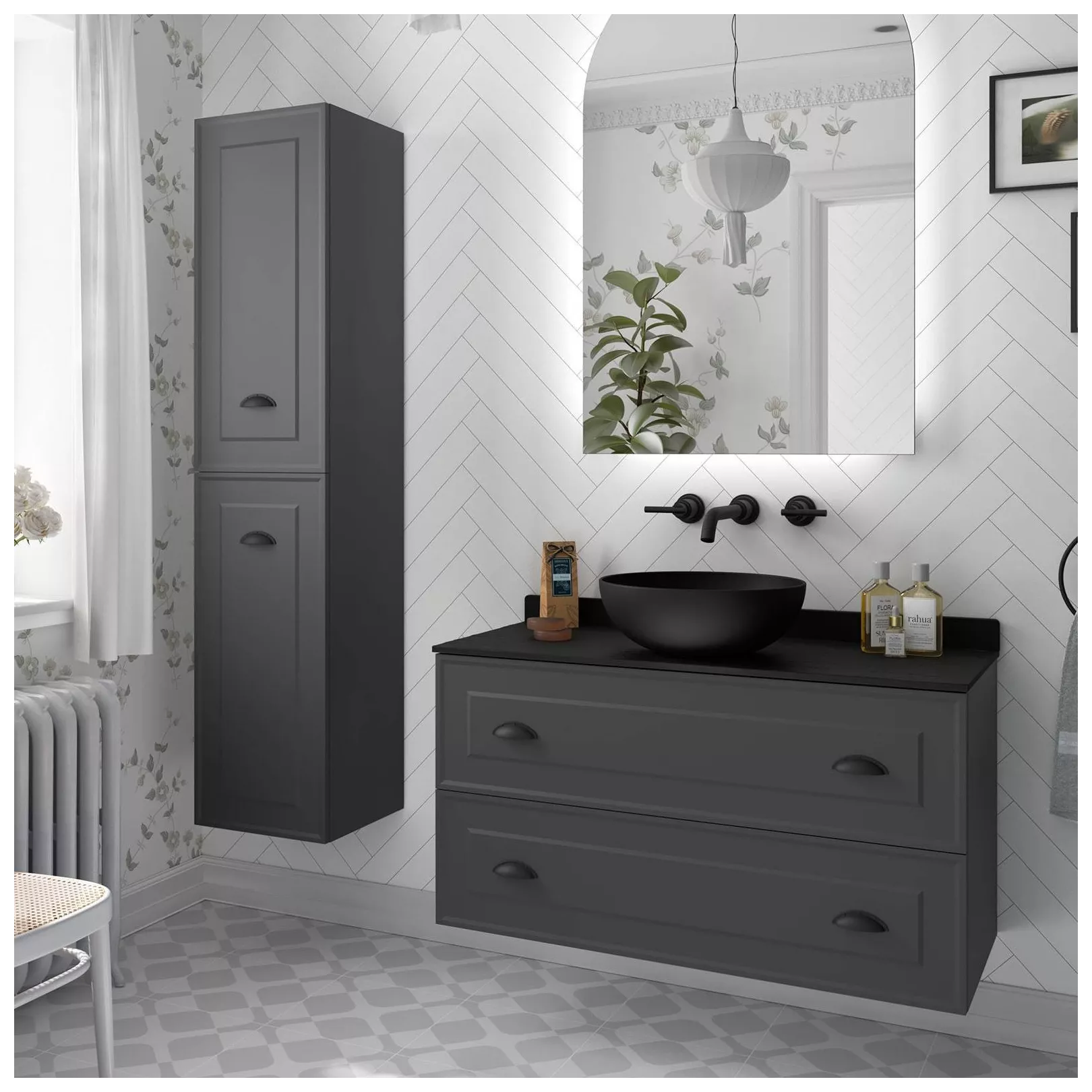 Meuble bain suspendu GATSBY 2 tiroirs, 7 Couleurs, 3 Largeurs