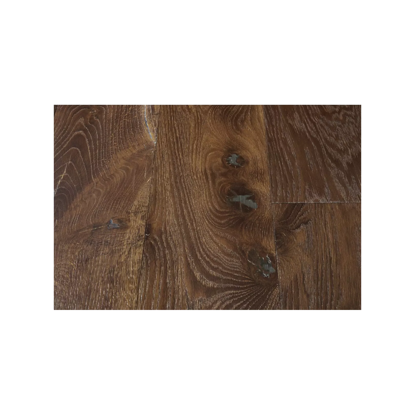 Parquet chêne LUBERON contre collé, Structuré, fumé, bouché noir, vernis