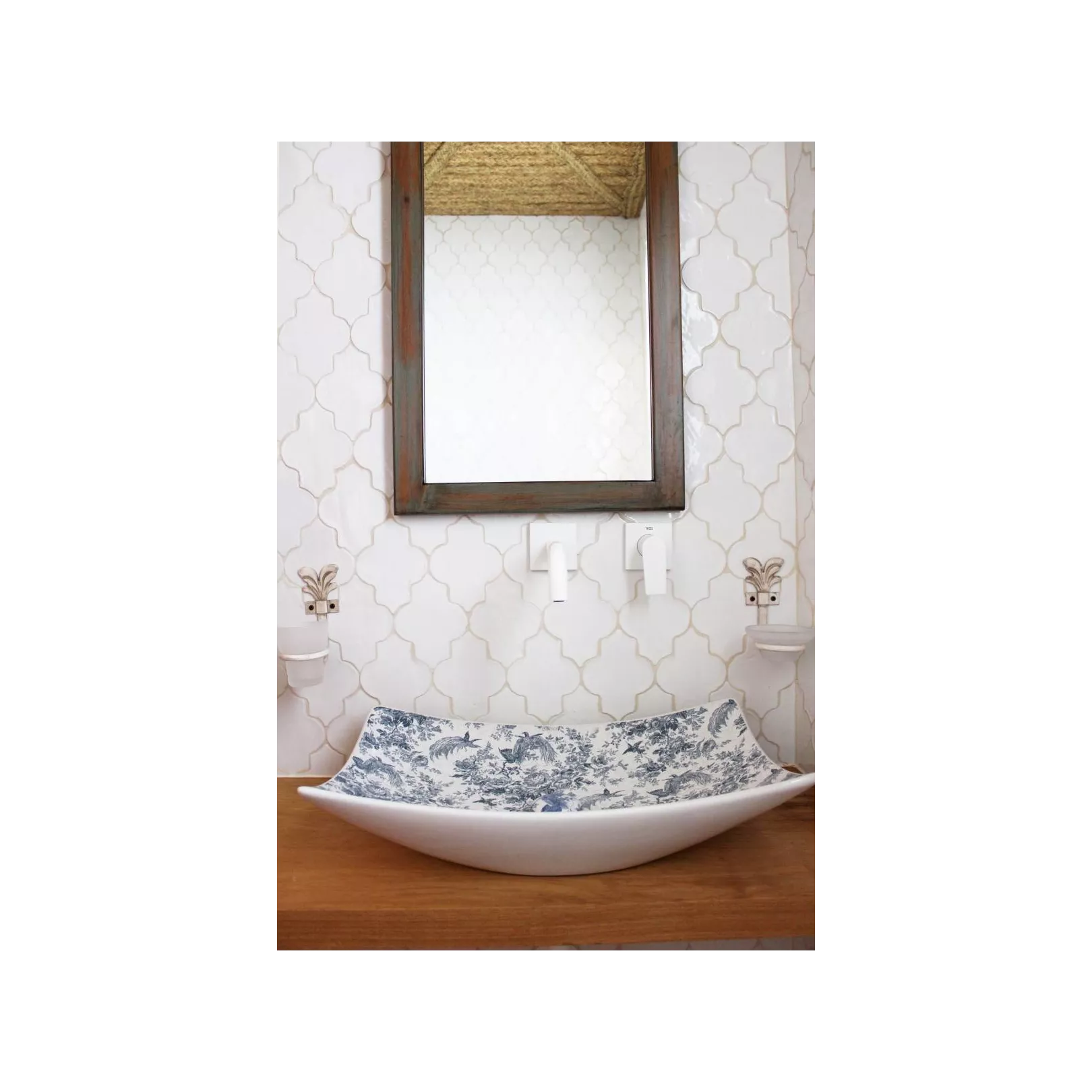 Carrelage mural TERRE CUITE ÉMAILLÉE MANUELLE artisanale Arabesque 15x11,5cm