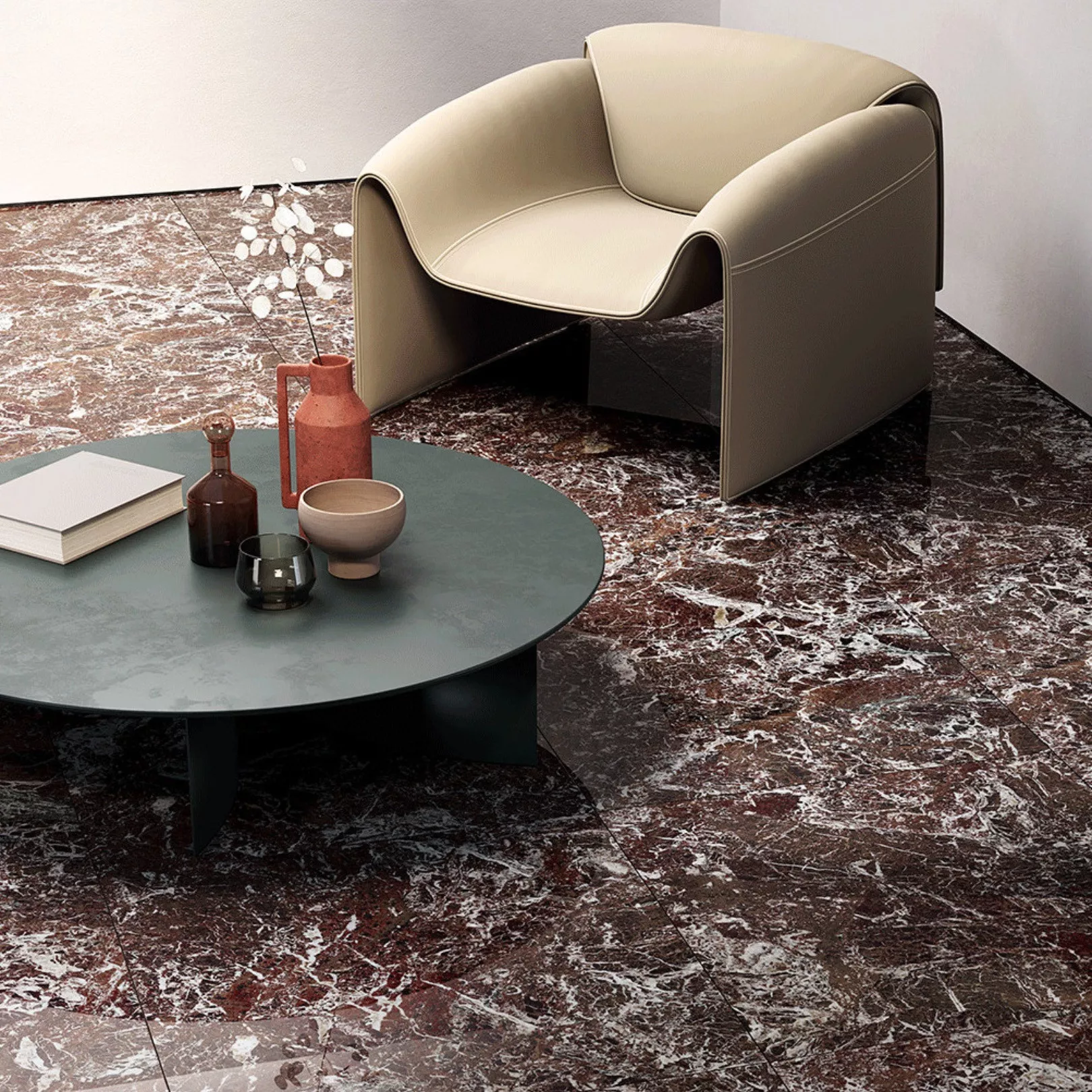 Grès cérame effet marbre ROSSO LEVANTO