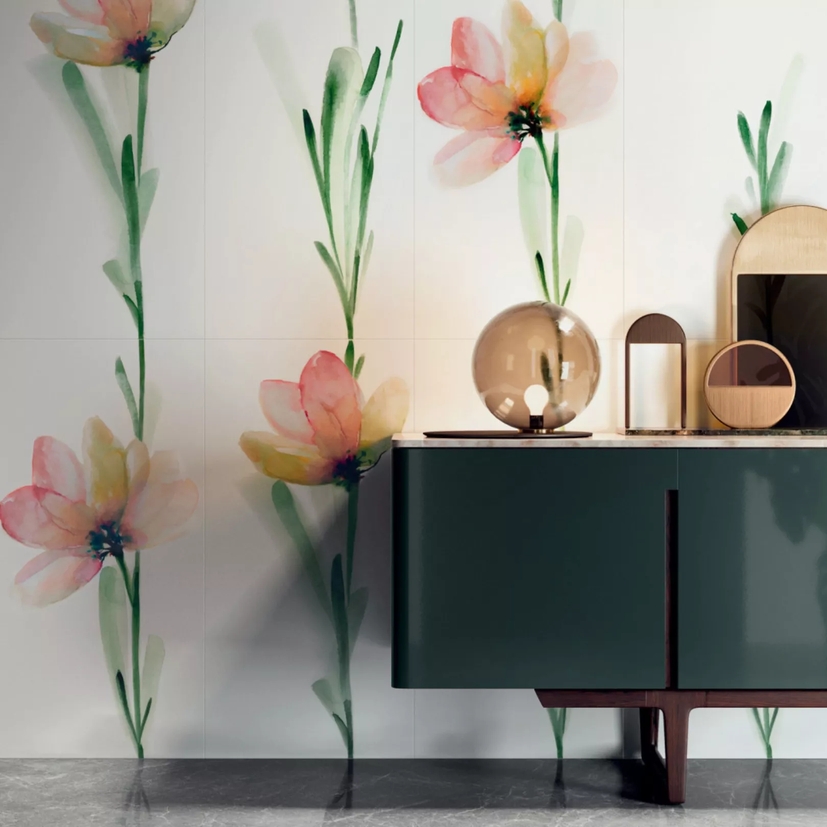 Carrelage grès cérame effet papier peint Wonderwall Fleur