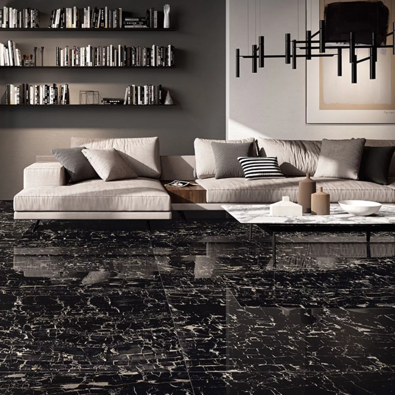 Carrelage grès cérame effet marbre Prestige Portoro Effect (12 formats, 2 finitions)