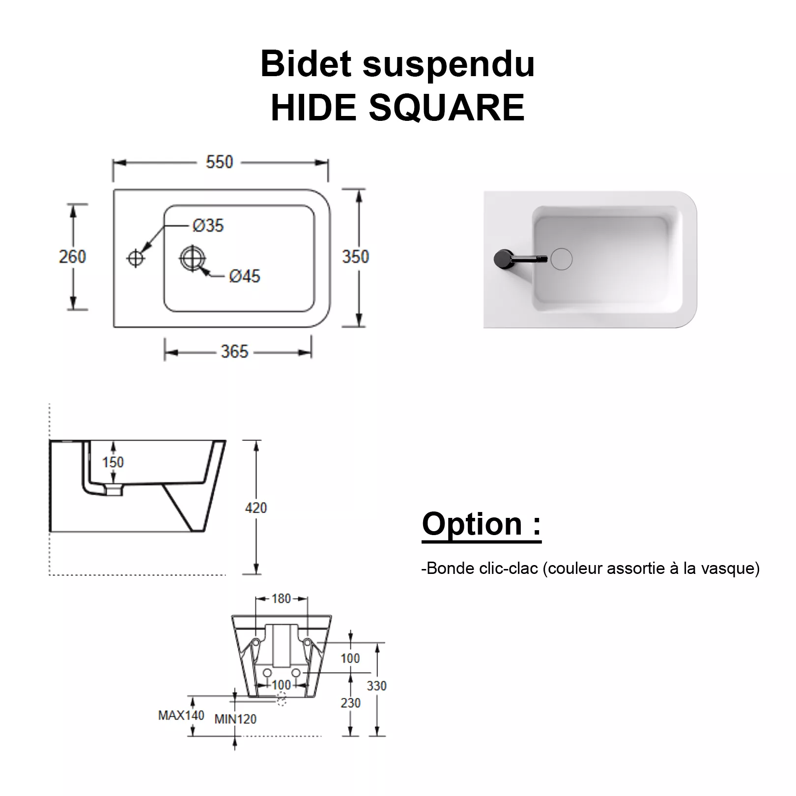 Bidet suspendu HIDE Square
