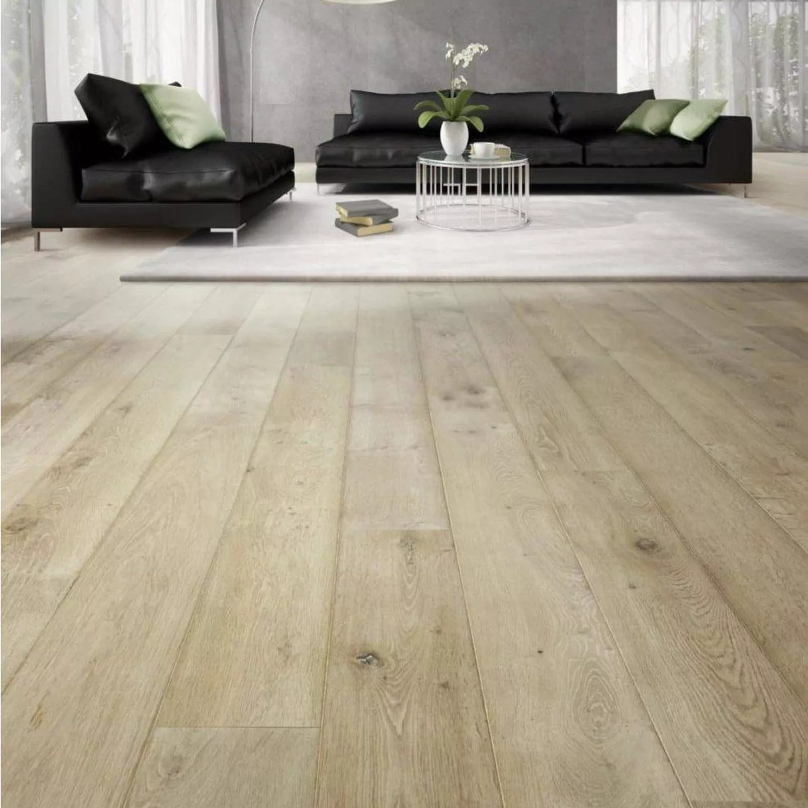 Parquet chêne BORA BORA contre collé, Teinté gris, marron léger, vernis